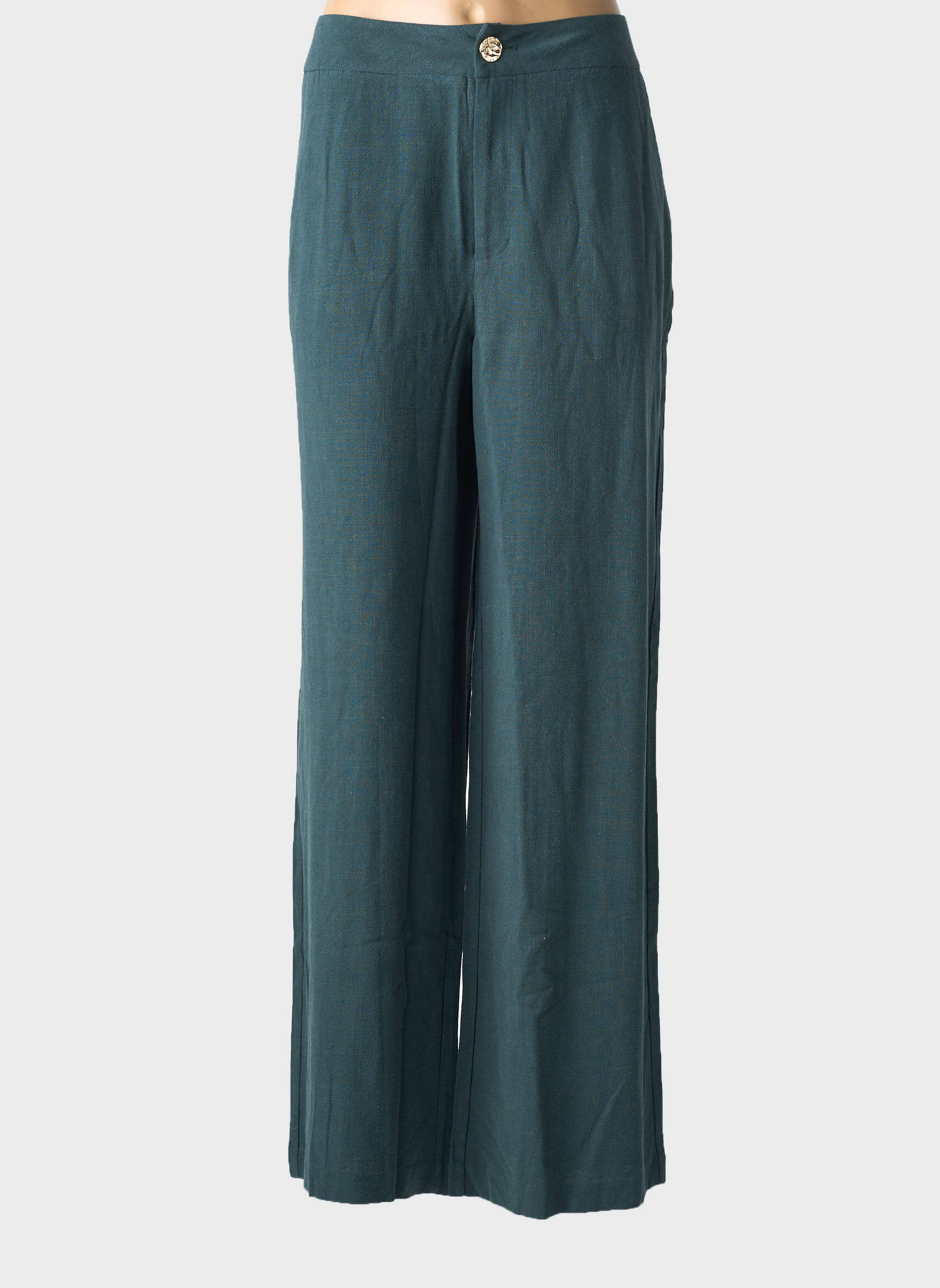 Pantalon droit fermeture zippée sous rabat boutonné taille normale vert TIFFOSI femme