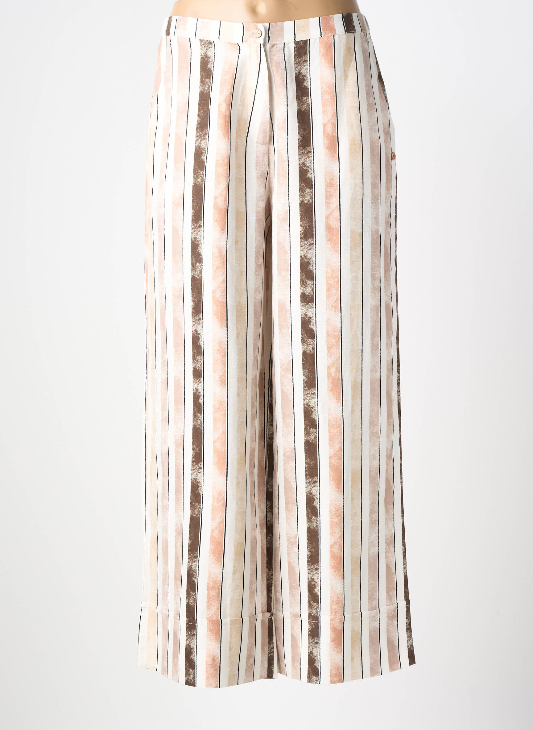 Pantalon droit fermeture zippée sous rabat boutonné beige SURKANA femme