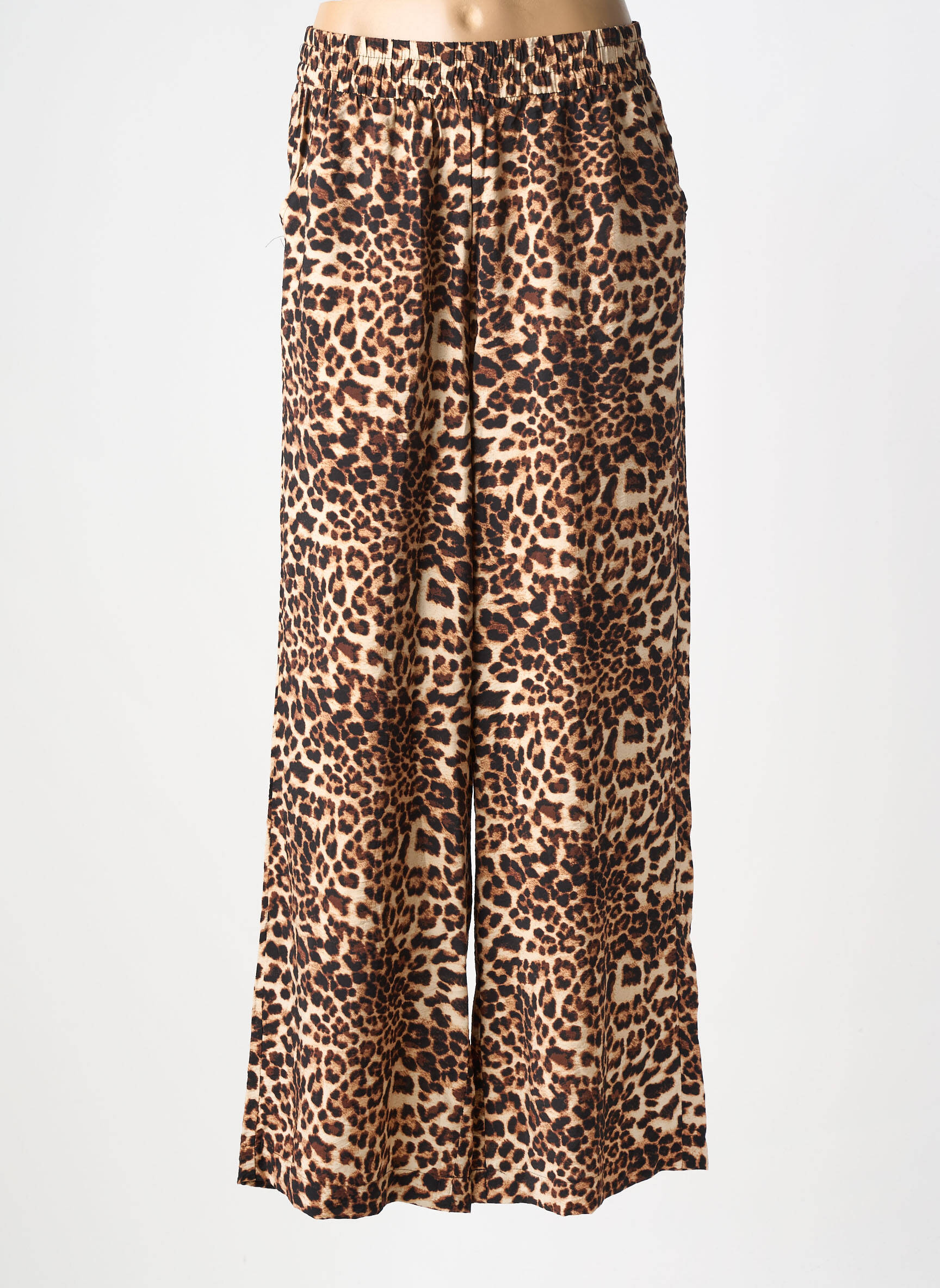 Pantalon droit tissage popeline taille normale marron ICHI femme