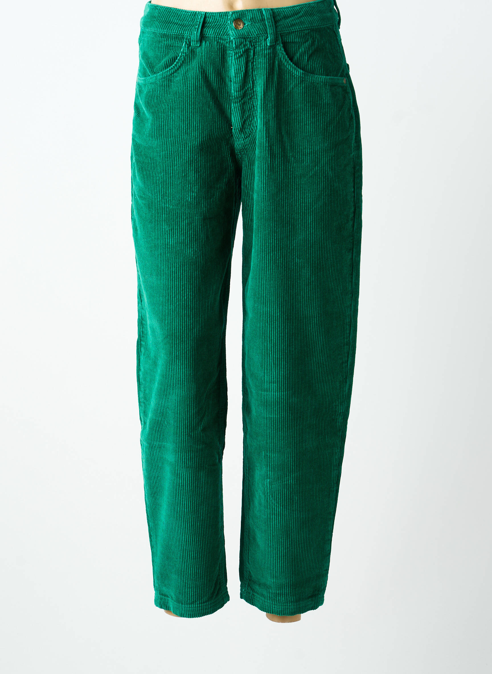 Pantalon droit stretch taille haute vert BLUTSGESCHWISTER femme