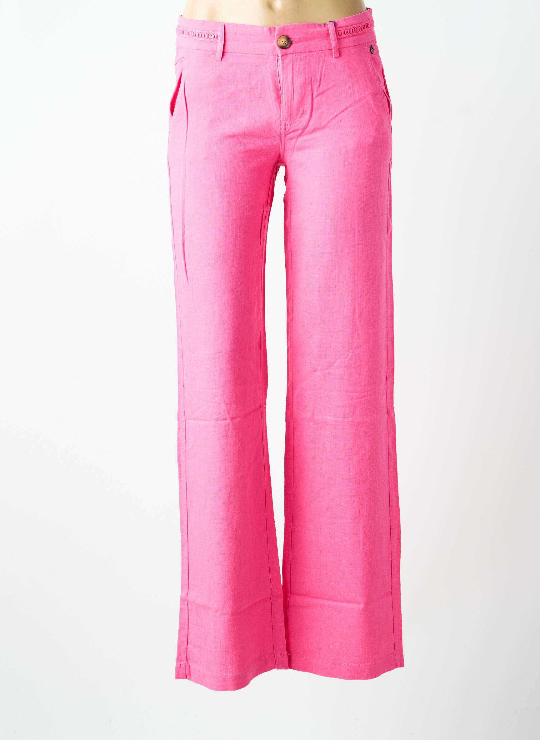 Pantalon droit tissage crêpe taille basse rose FREEMAN T.PORTER femme