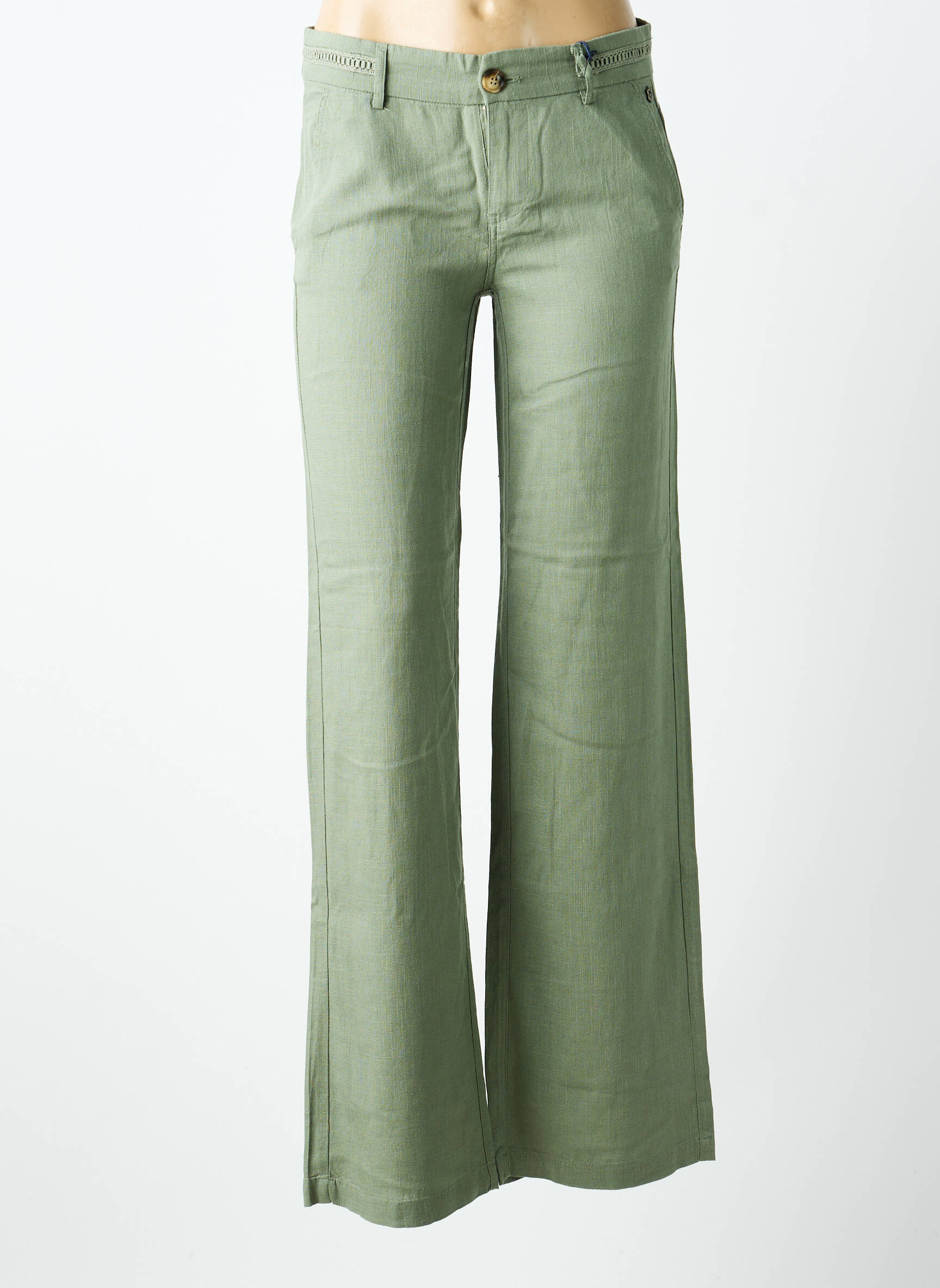 Pantalon droit tissage crêpe taille basse vert FREEMAN T.PORTER femme