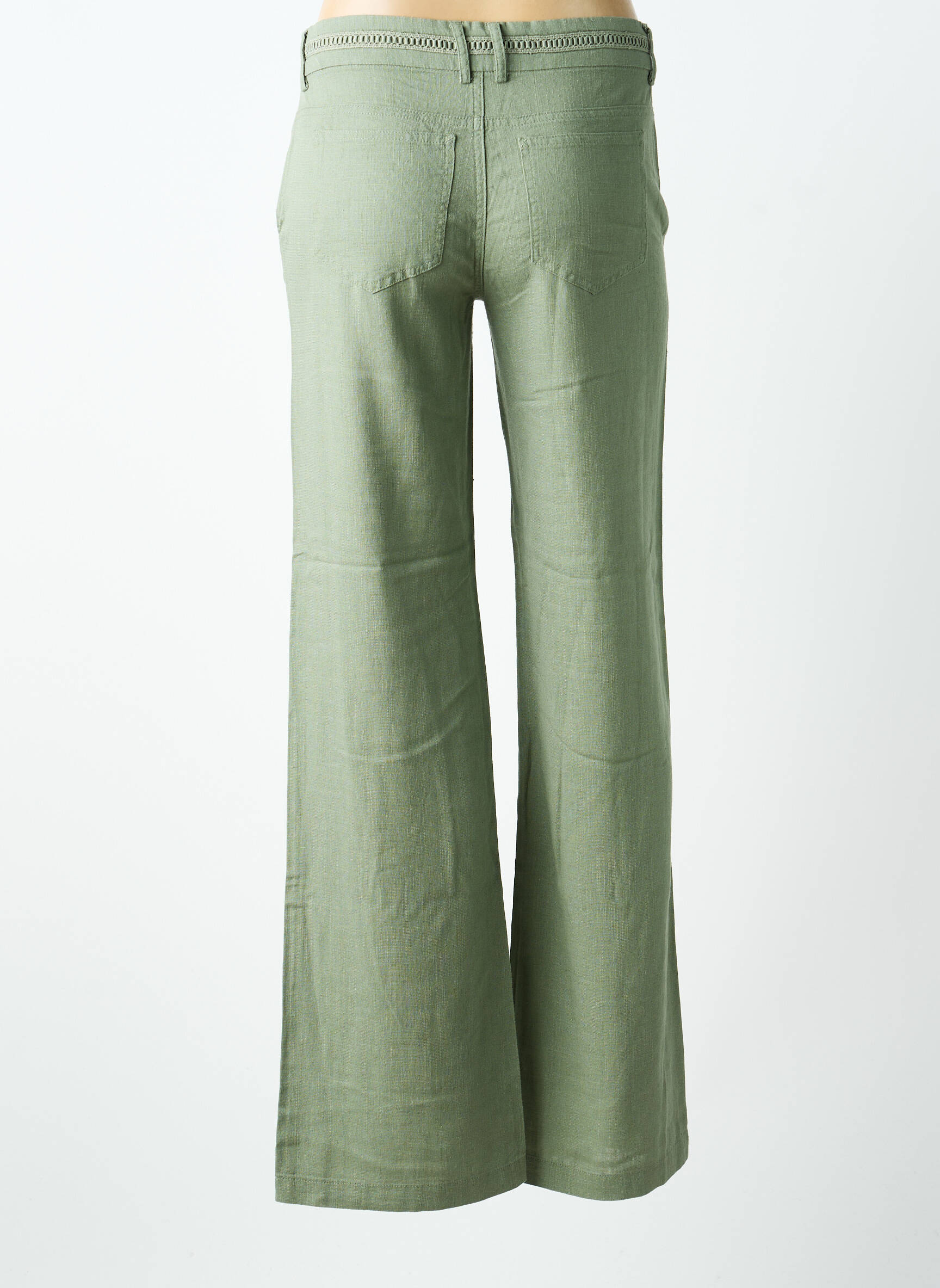 Pantalon droit tissage crêpe taille basse vert FREEMAN T.PORTER femme