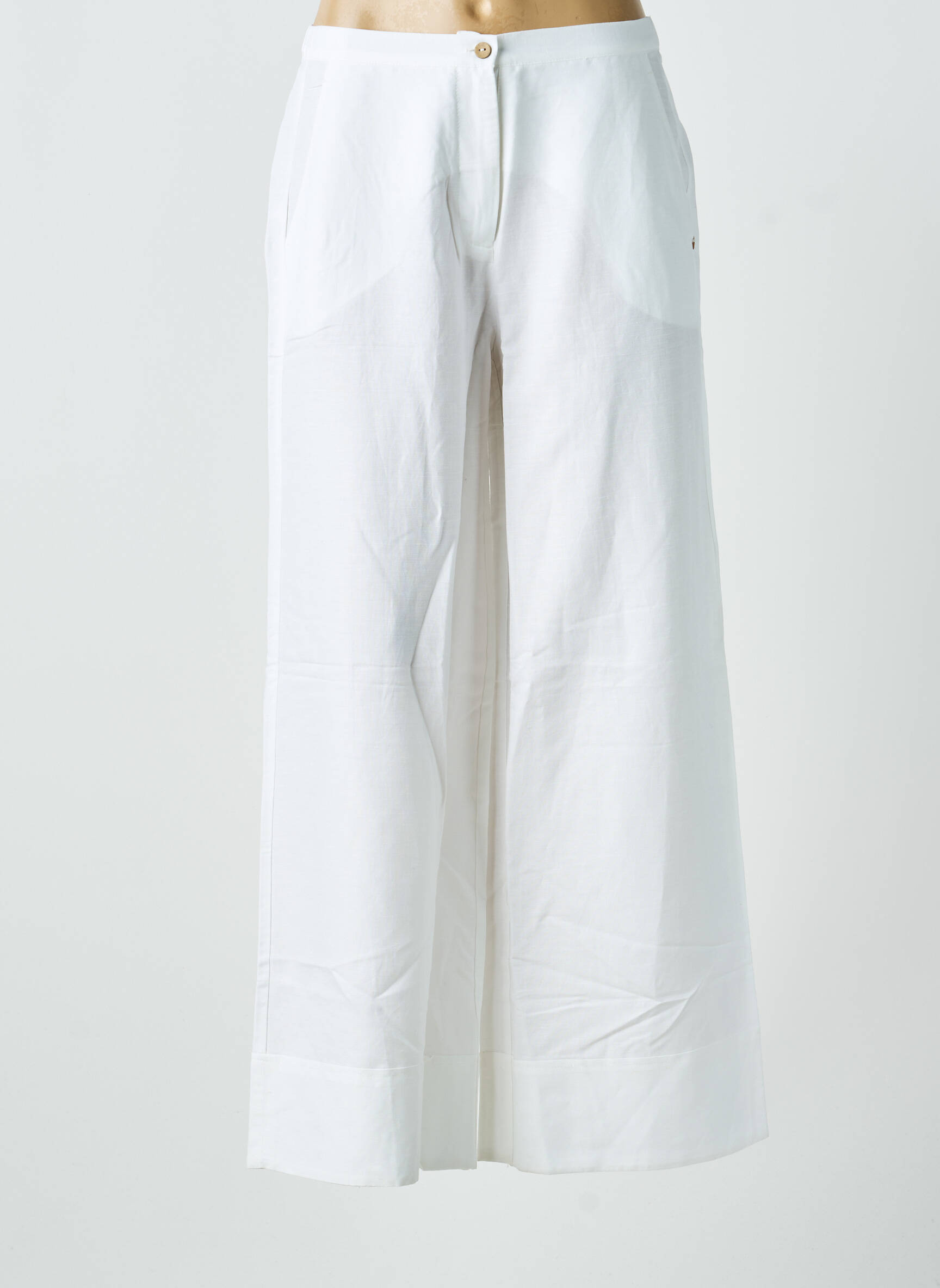 Pantalon large fermeture zippée sous rabat boutonné taille normale beige SURKANA femme