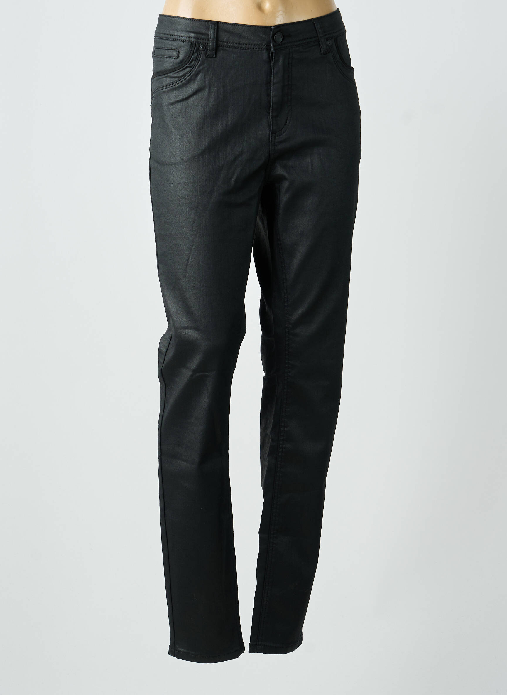 Pantalon slim tissage enduit taille normale noir GEISHA femme