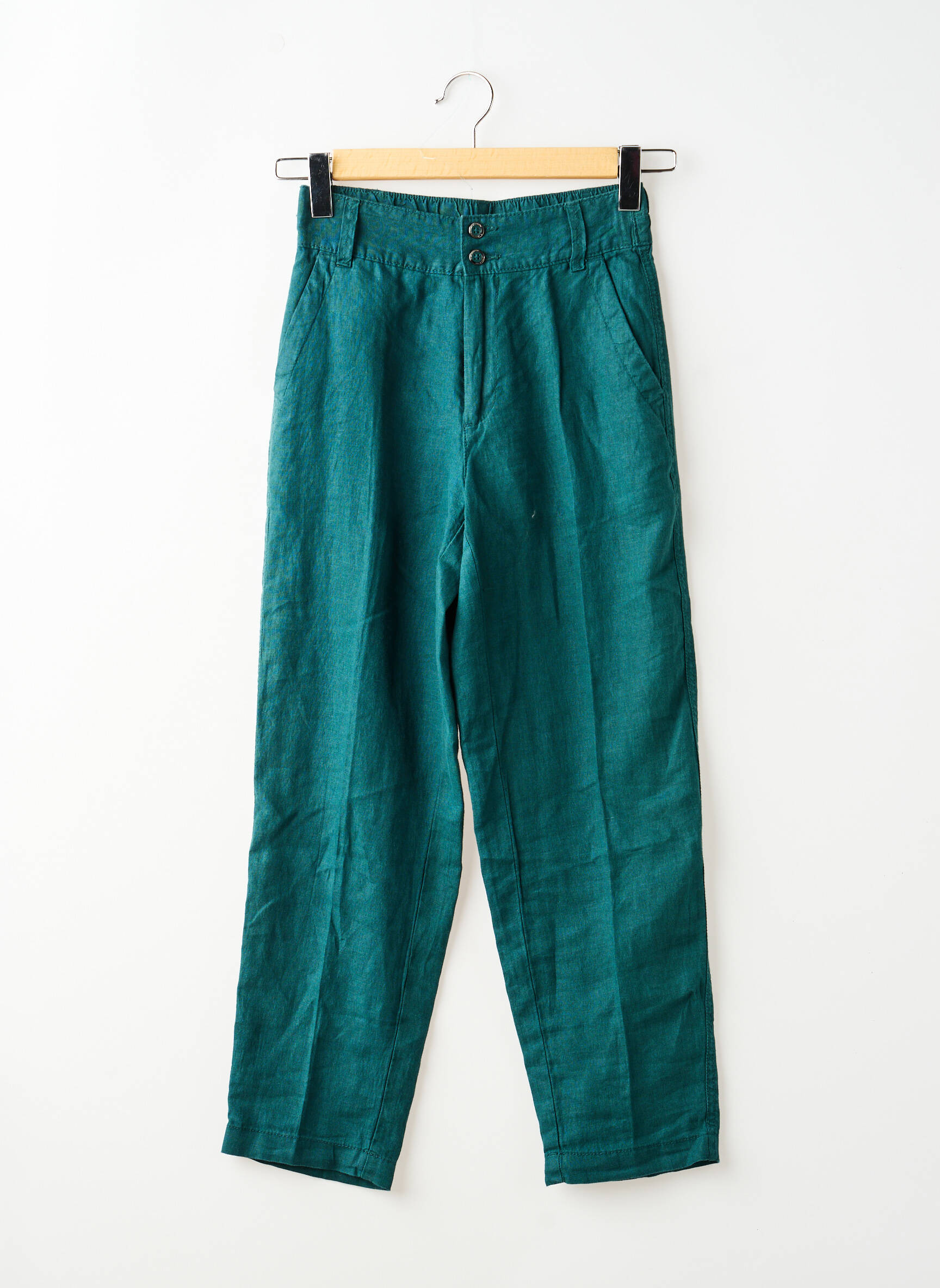 Pantalon droit fermeture zippée sous rabat boutonné taille normale vert STREET ONE femme