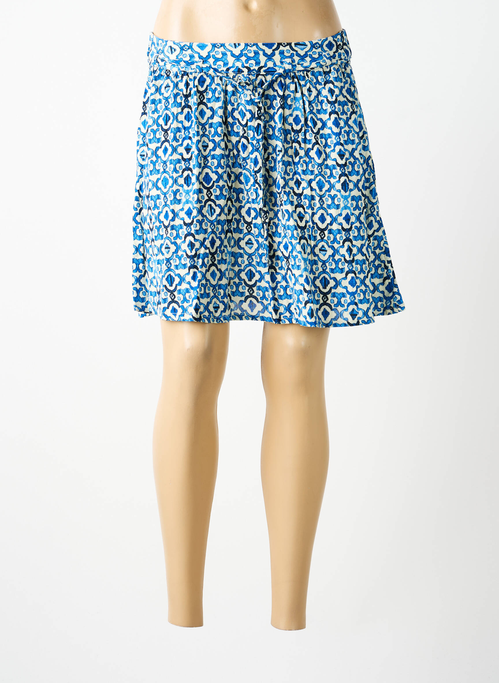Jupe courte taille élastique bleu ICHI femme