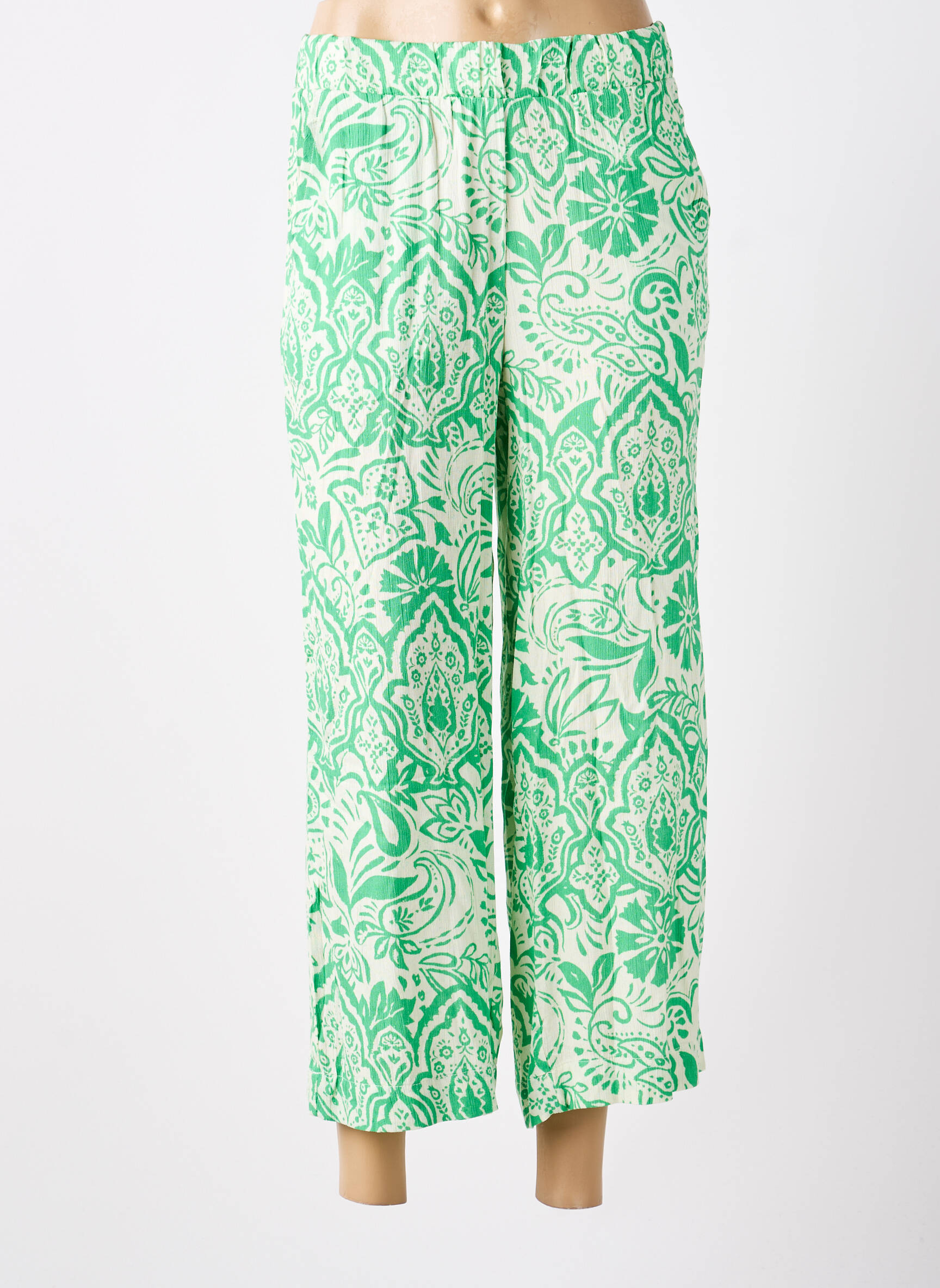 Pantalon 7/8 taille élastique taille normale vert ICHI femme