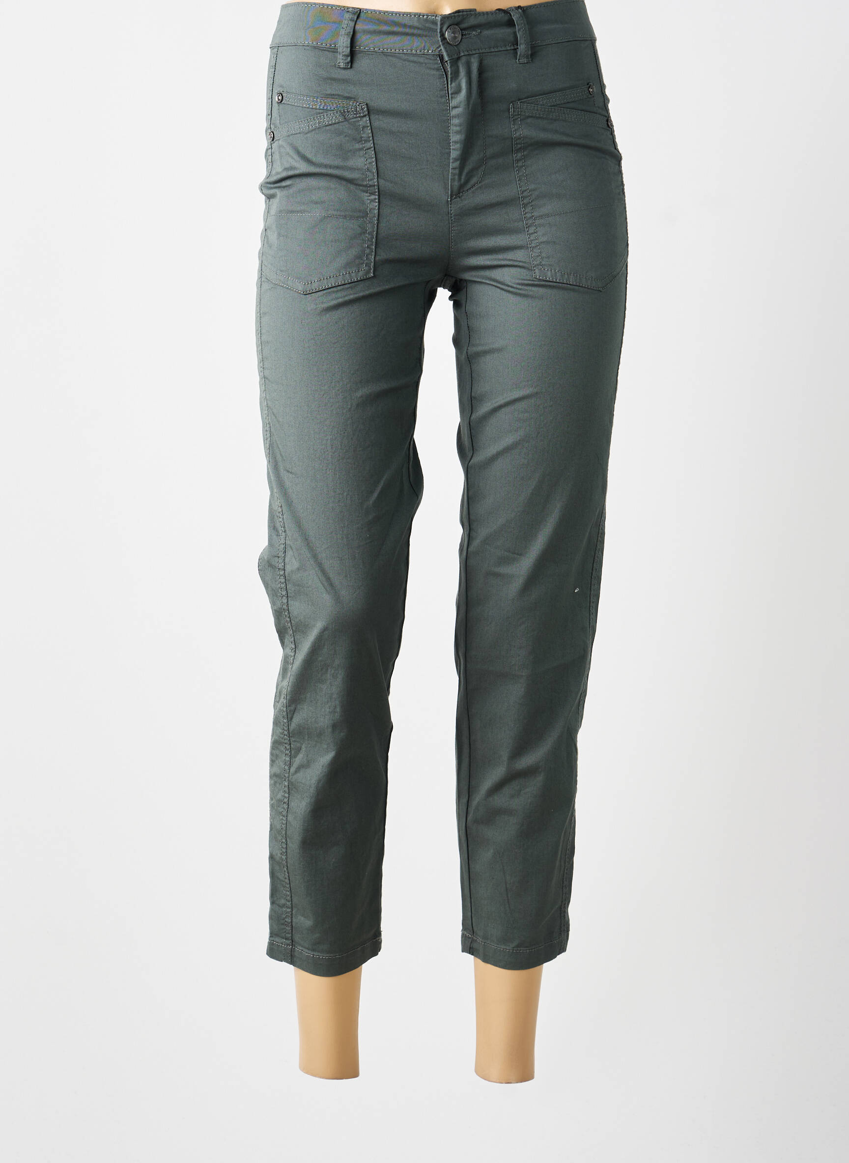 Pantalon 7/8 tissage popeline taille normale vert STREET ONE femme