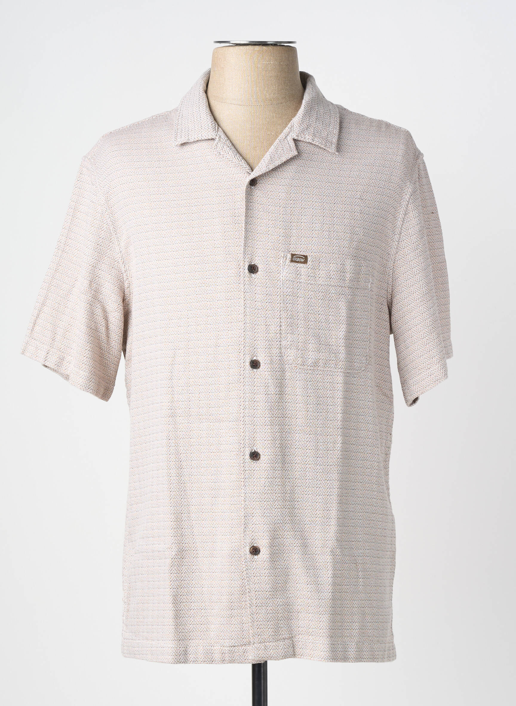 Chemise manches courtes col tailleur beige OXBOW homme