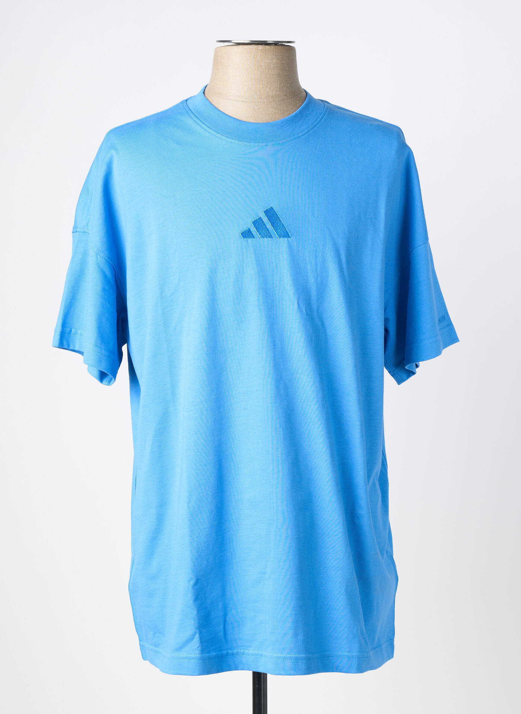T-shirt broderie manches courtes bleu ADIDAS homme