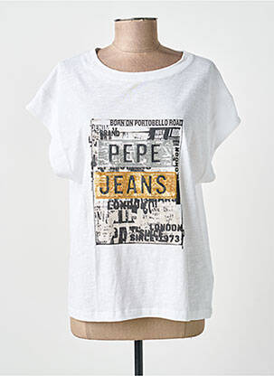 T-shirt sérigraphie avec strass manches courtes blanc PEPE JEANS femme
