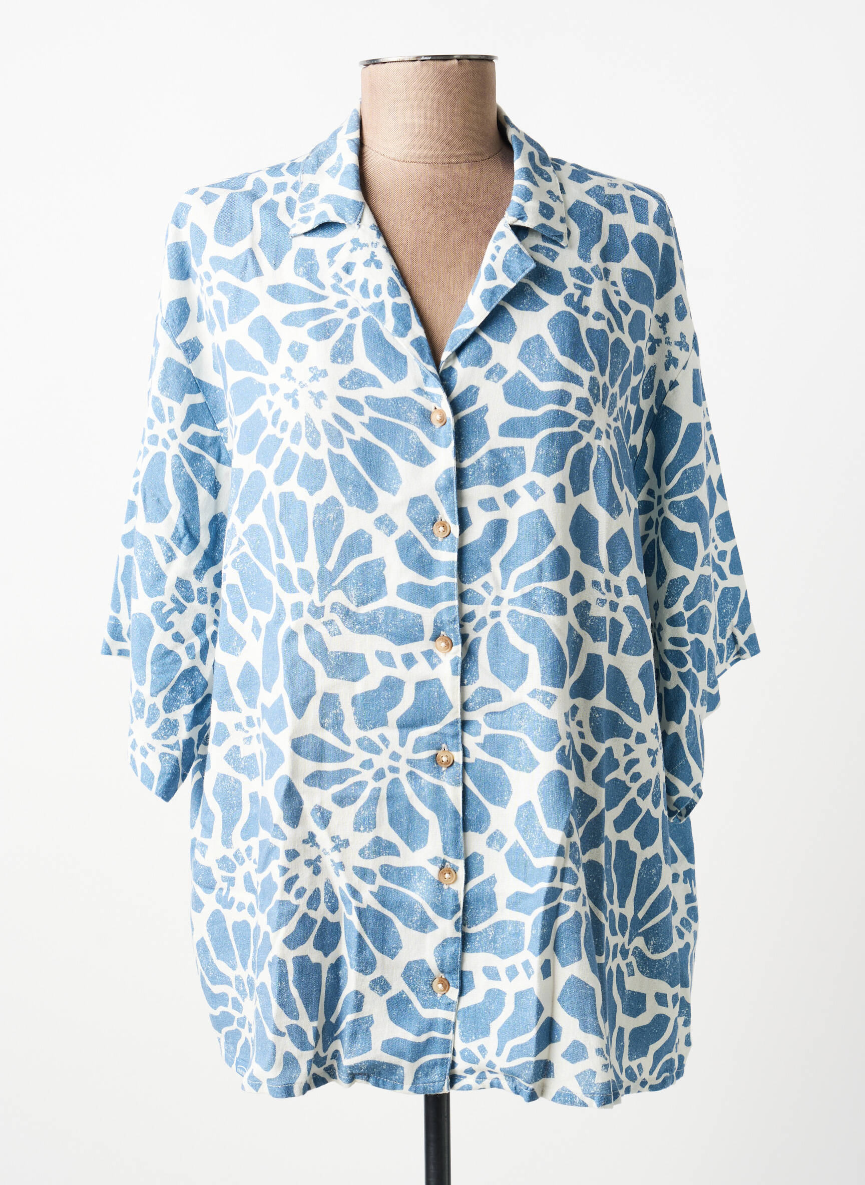 Chemise manches courtes col tailleur bleu OXBOW homme