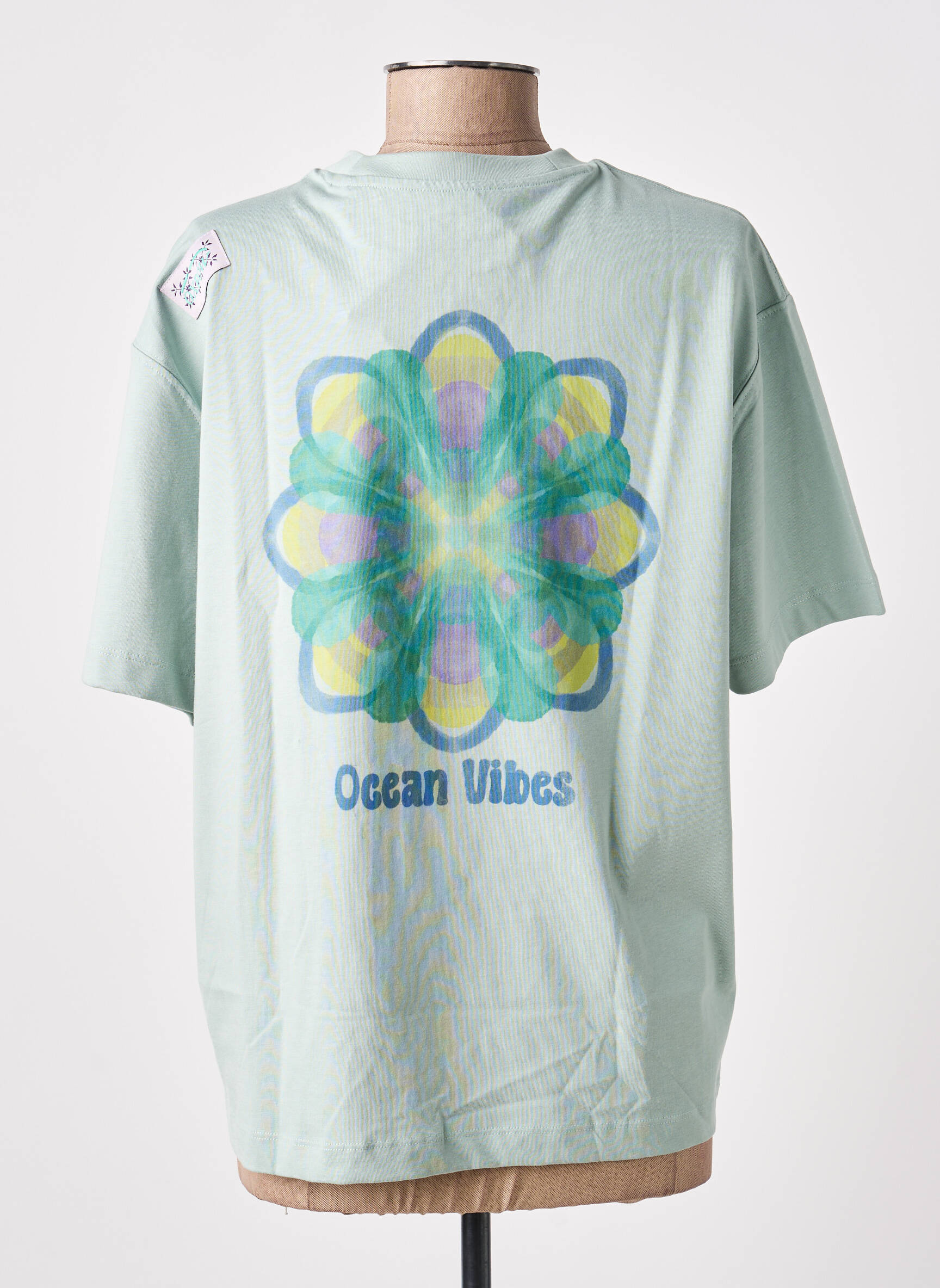 T-shirt sérigraphie floquée manches courtes bleu OXBOW femme