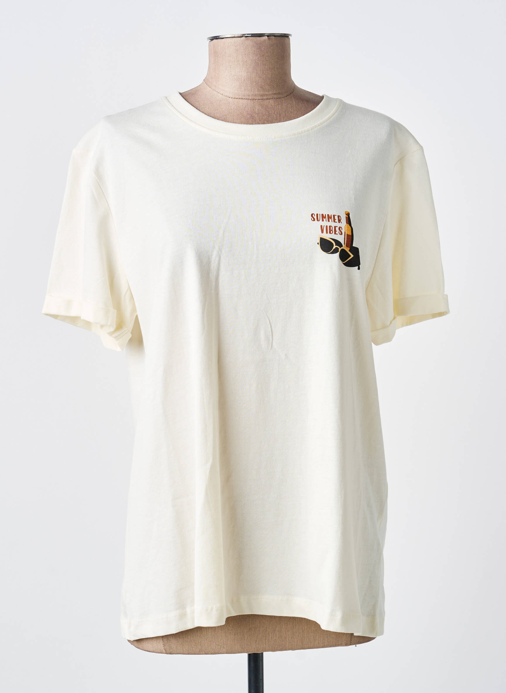 T-shirt sérigraphie floquée manches courtes beige LEE COOPER femme