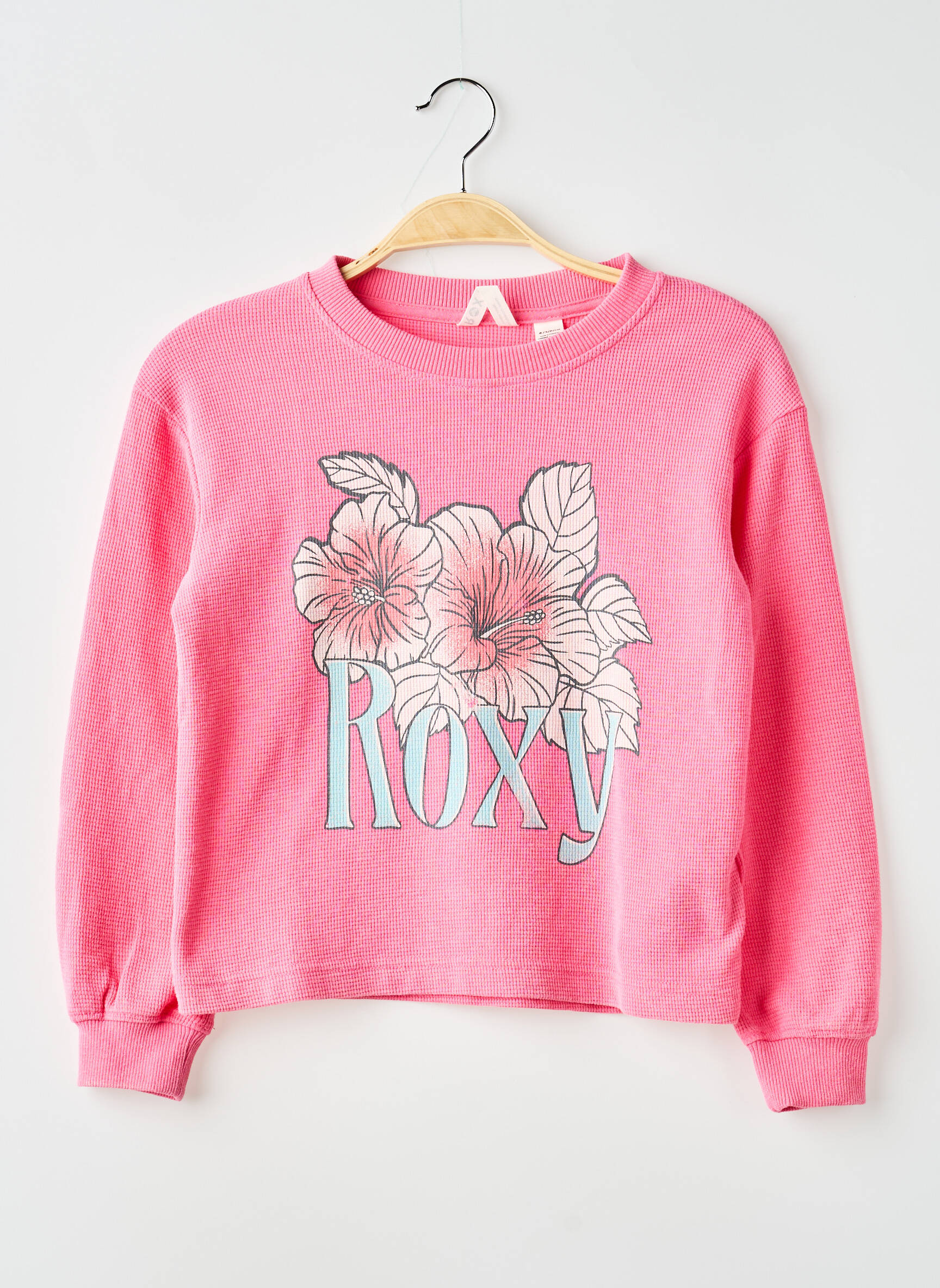 Sweat-shirt sérigraphie floquée manches longues rose ROXY fille