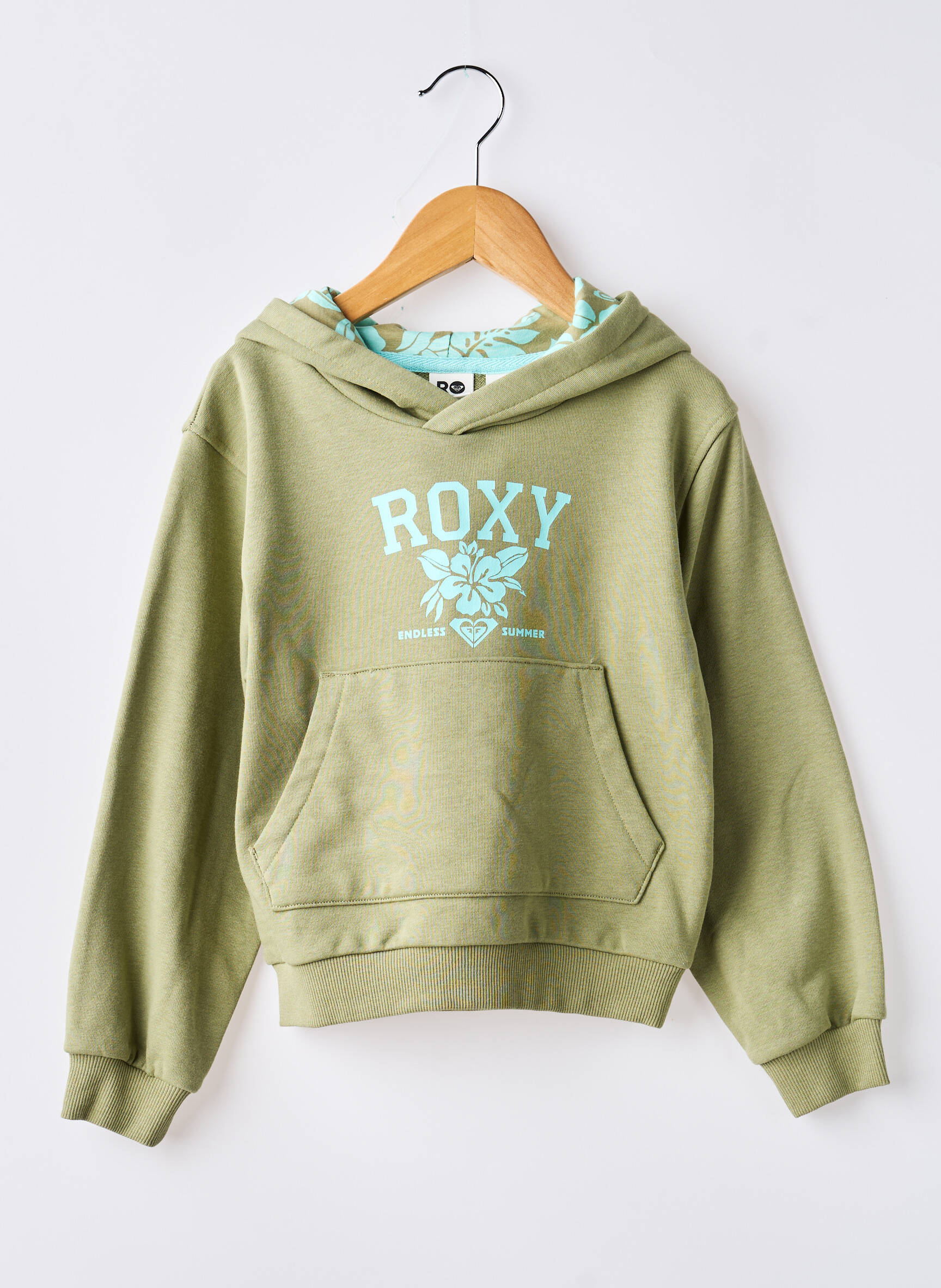 Sweat-shirt à capuche tissage jersey manches longues vert ROXY fille
