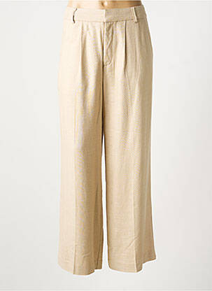 Pantalon droit fermeture zippée sous rabat boutonné taille normale beige KAFFE femme