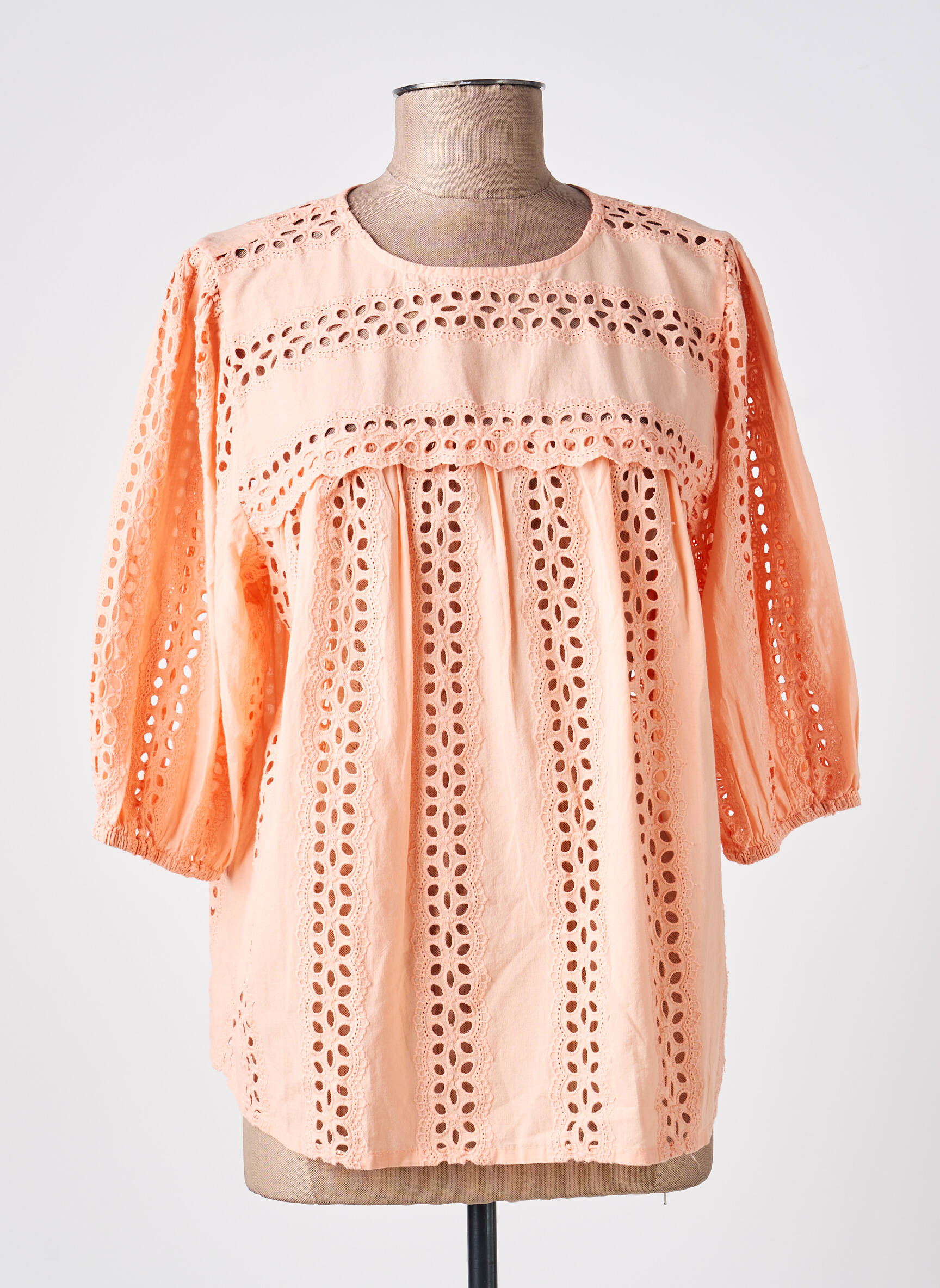 Blouse col rond manches courtes orange KAFFE femme