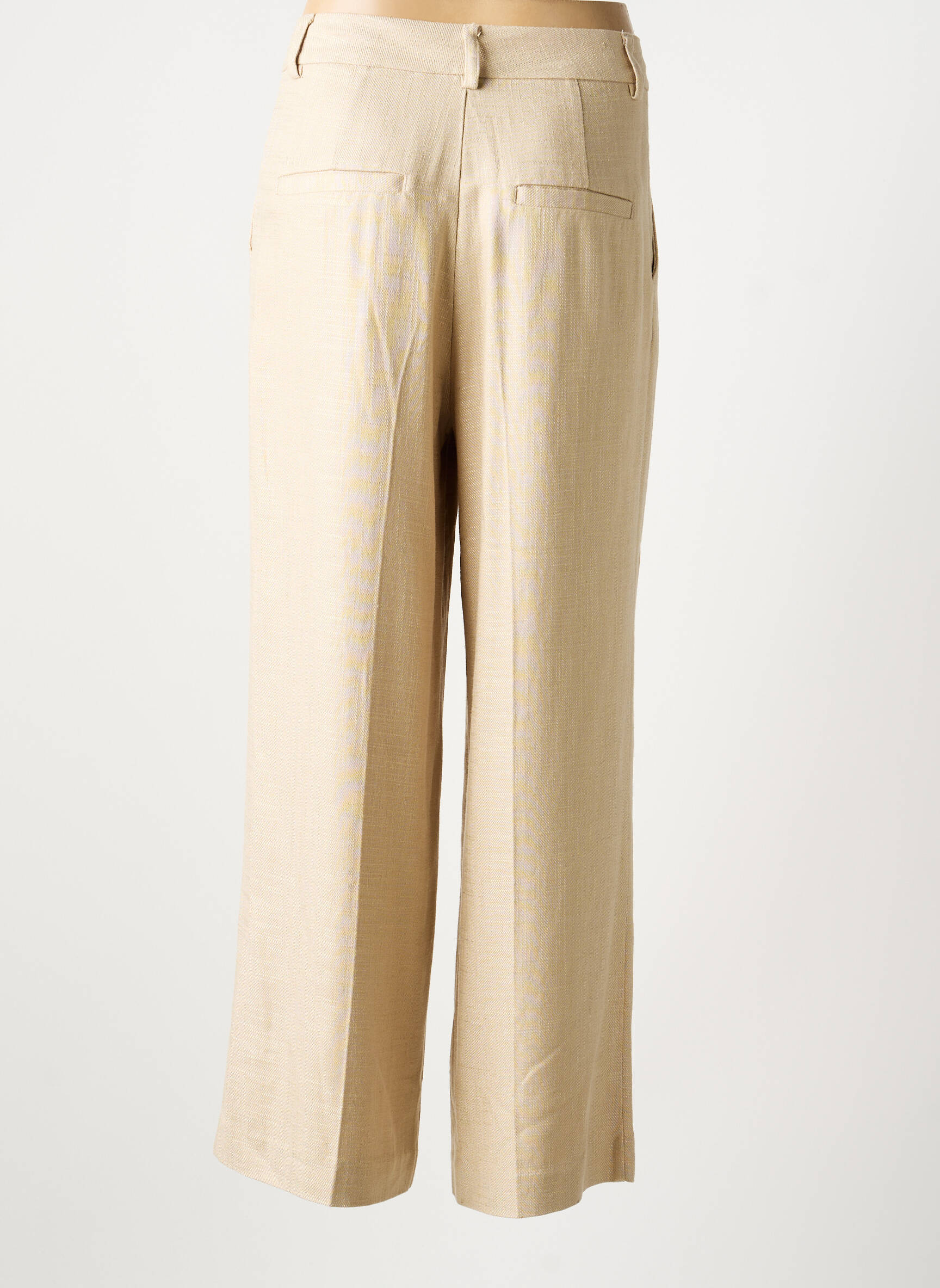 Pantalon droit fermeture zippée sous rabat boutonné taille normale beige KAFFE femme