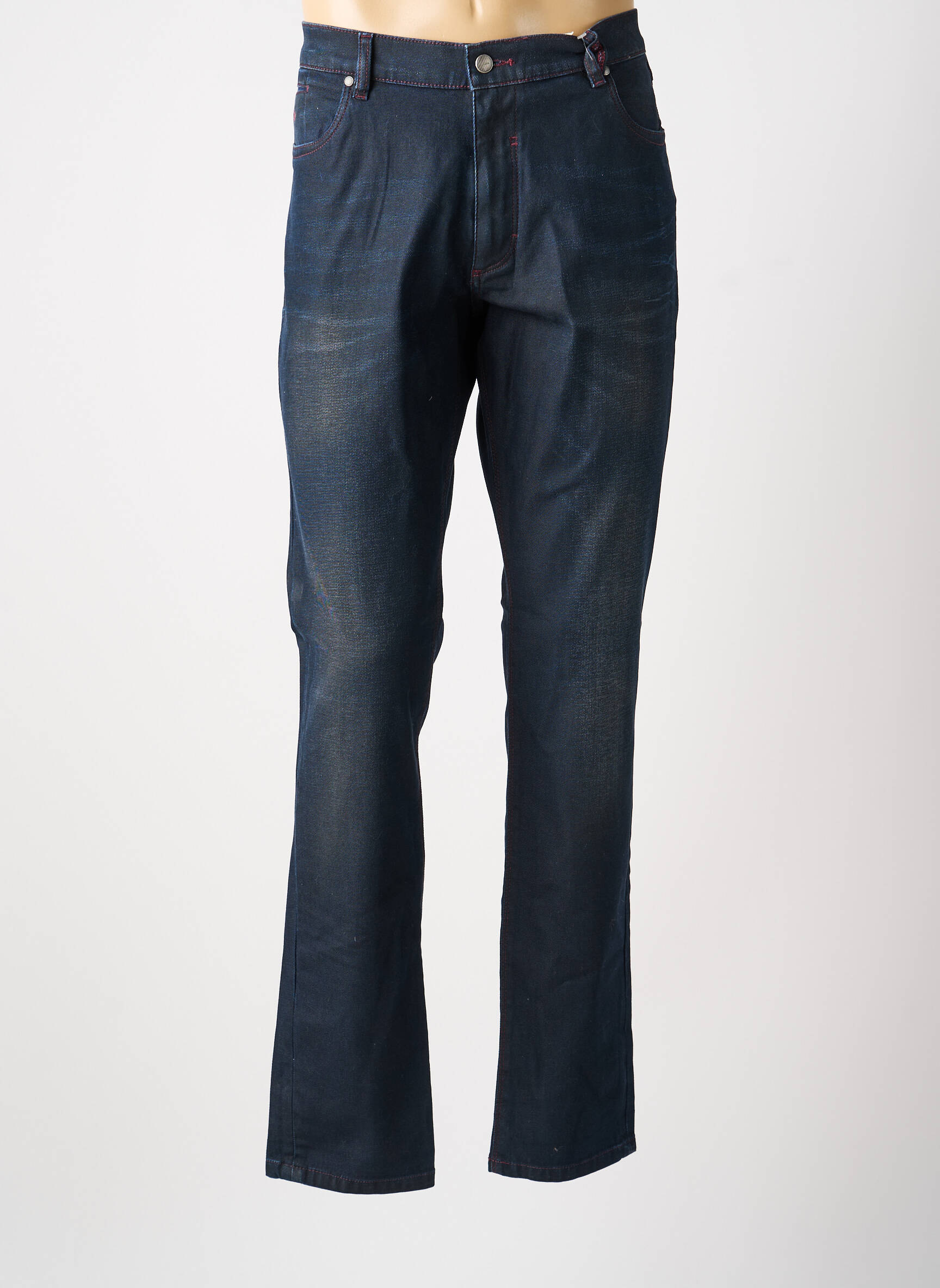 Jeans coupe droite fermeture zippée sous rabat boutonné taille normale bleu SAINT HILAIRE homme