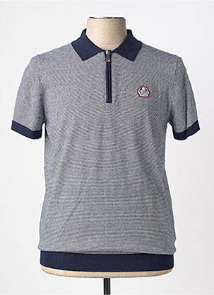 Pull col polo manches courtes bleu DELAHAYE homme