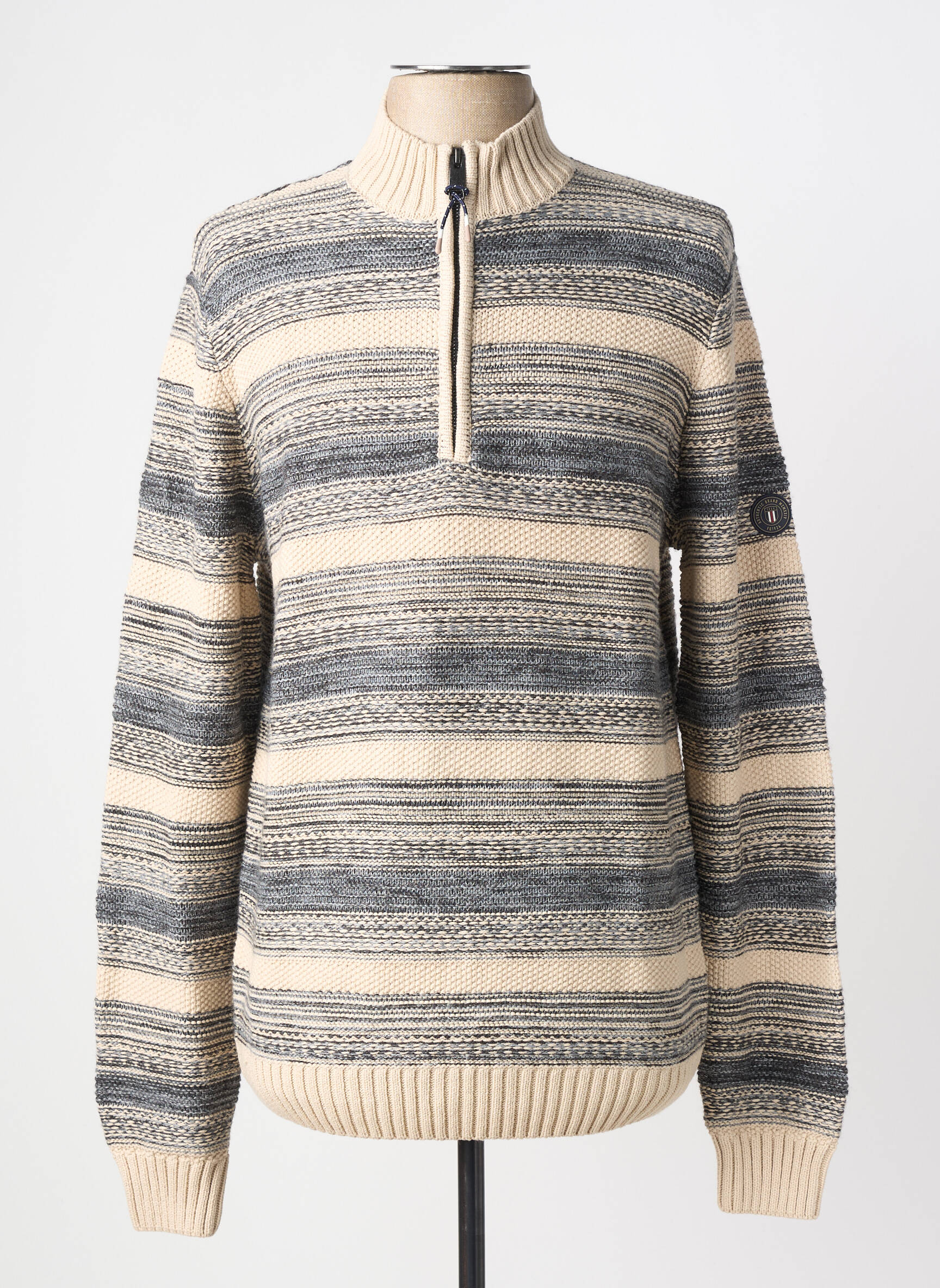Pull tissage jacquard manches longues beige FQ1924 homme