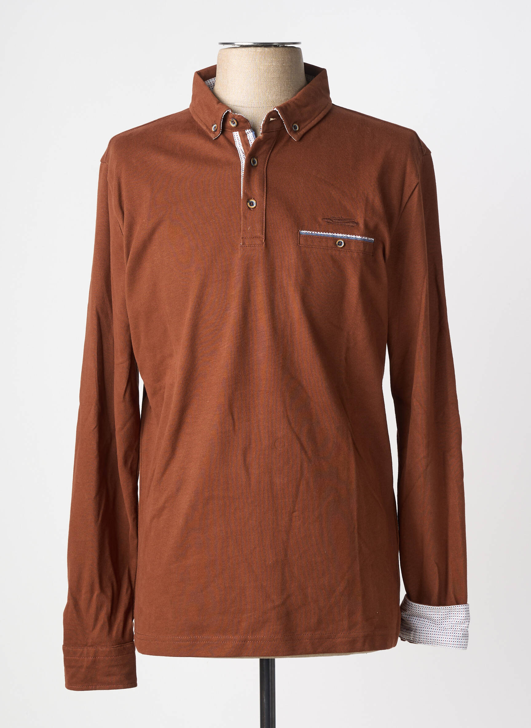 Polo manches longues manches longues marron DELAHAYE homme
