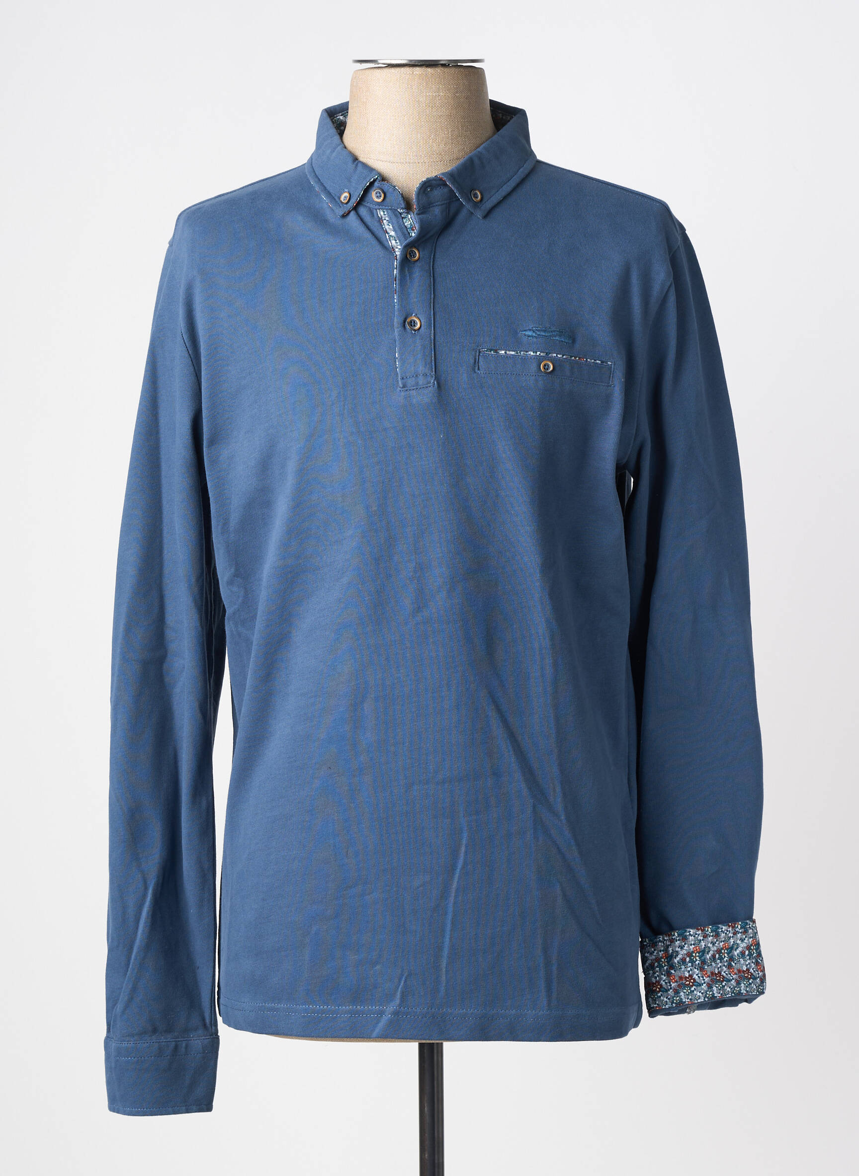 Polo manches longues manches longues bleu DELAHAYE homme
