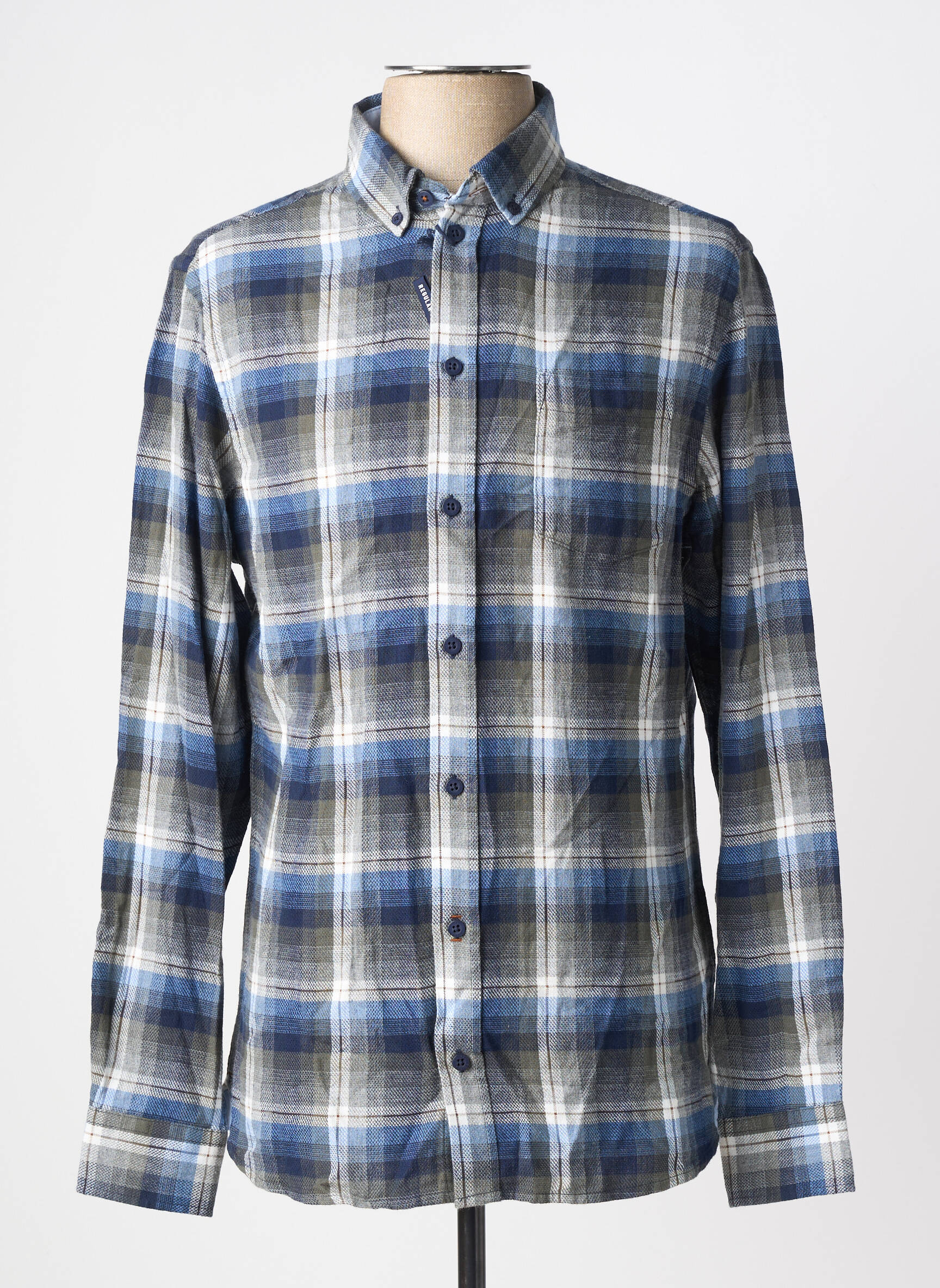 Chemise manches longues poches bleu FQ1924 homme