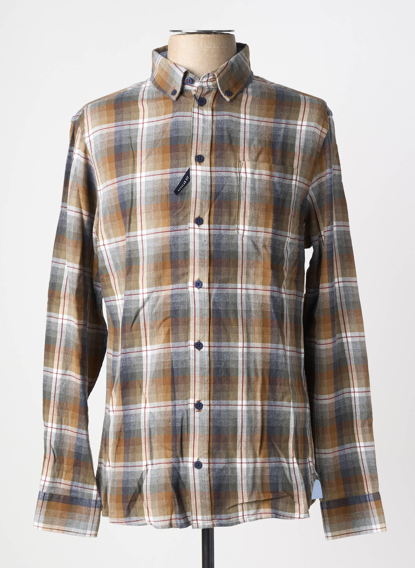 Chemise manches longues imprimé carreaux marron FQ1924 homme