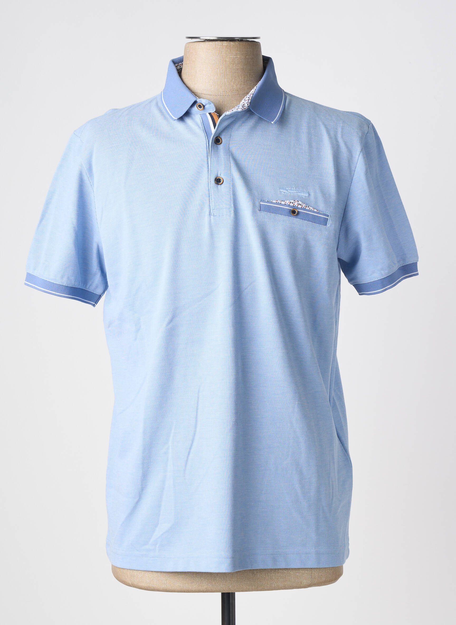 Polo tissage chiné manches courtes bleu DELAHAYE homme