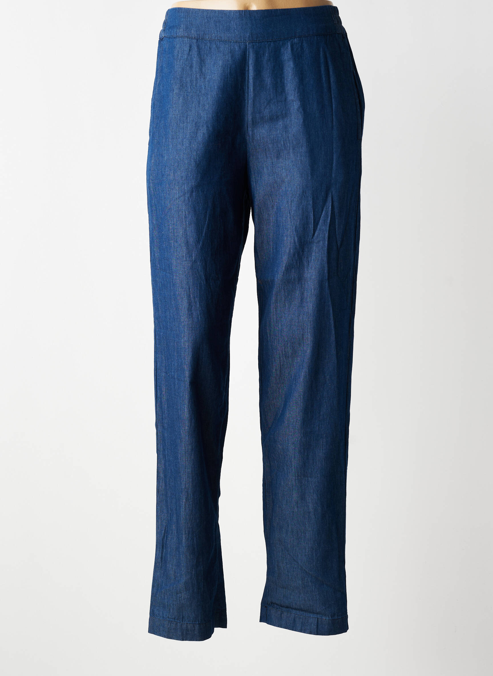 Pantalon droit tissage popeline taille normale bleu FRANSA femme