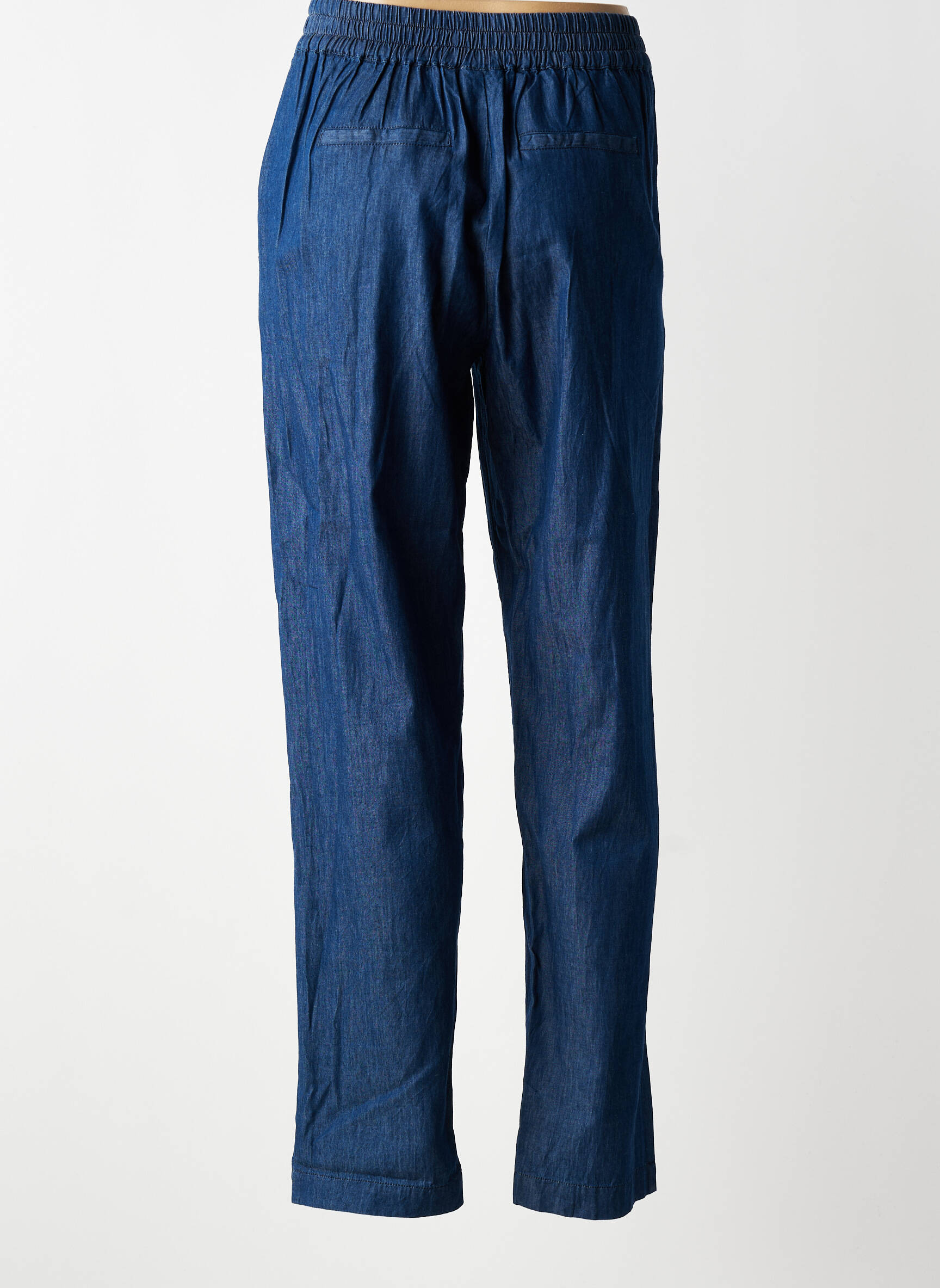 Pantalon droit tissage popeline taille normale bleu FRANSA femme
