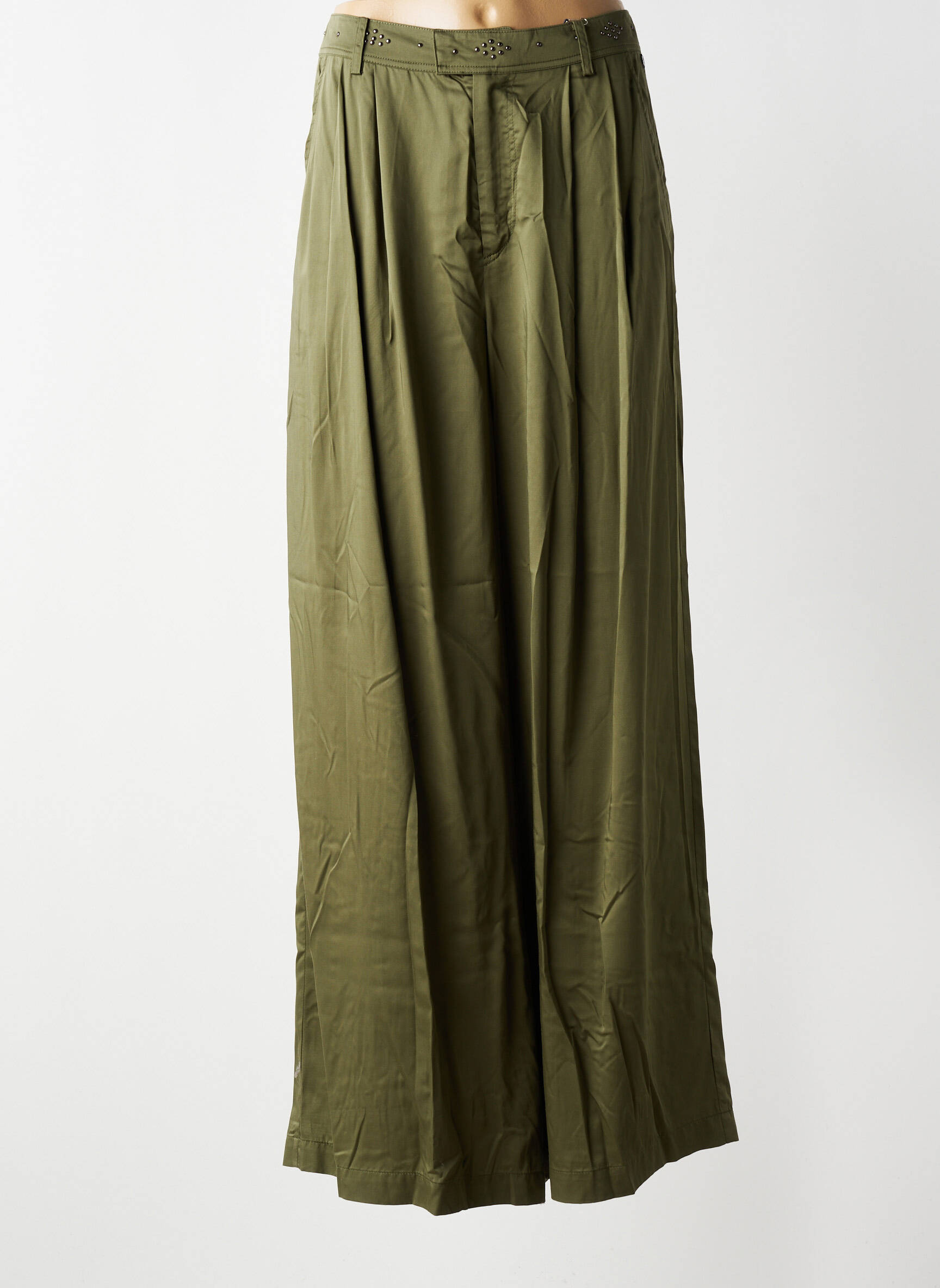 Pantalon large fermeture zippée sous rabat avec crochet taille normale vert FREEMAN T.PORTER femme