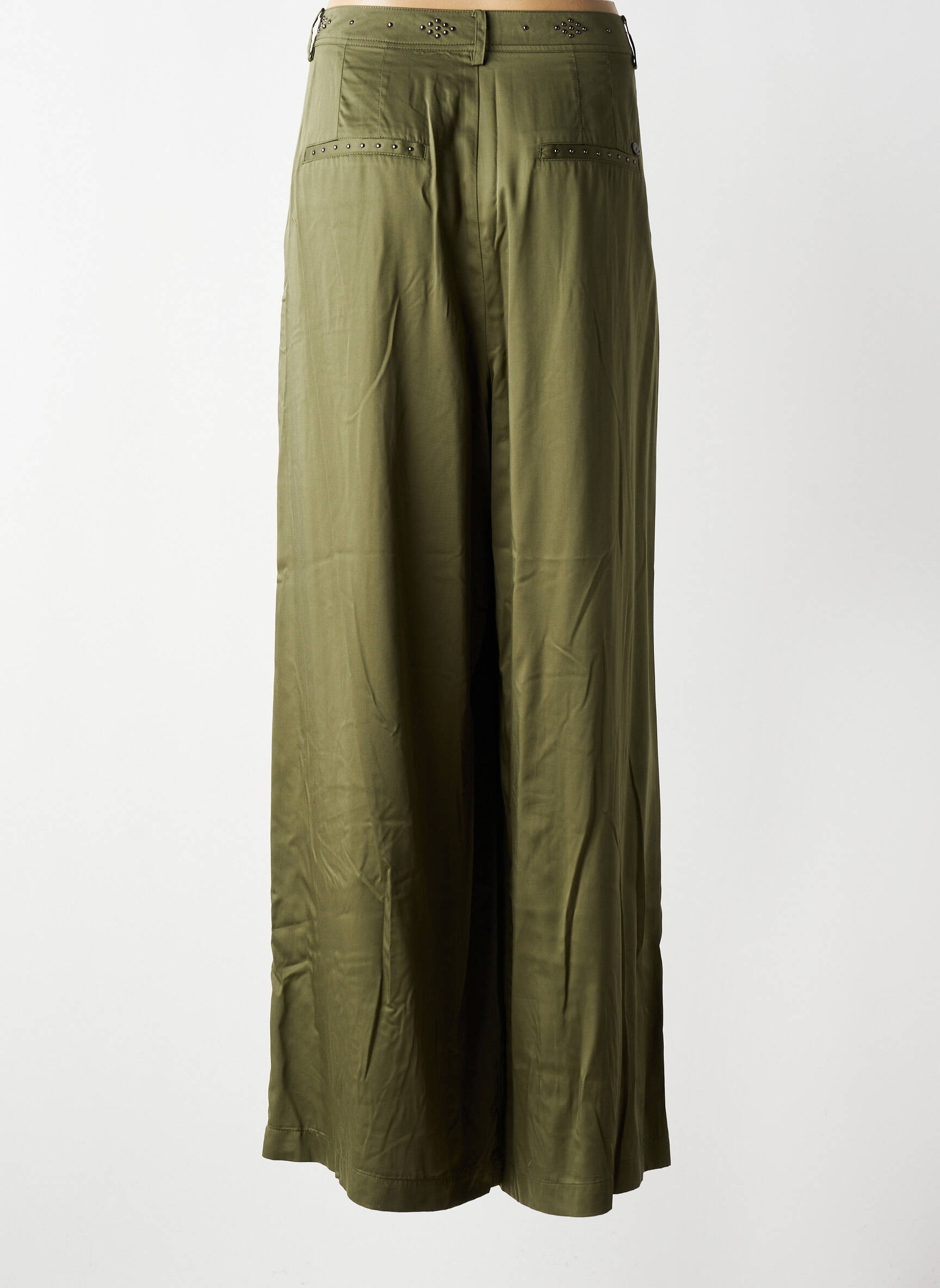Pantalon large fermeture zippée sous rabat avec crochet taille normale vert FREEMAN T.PORTER femme