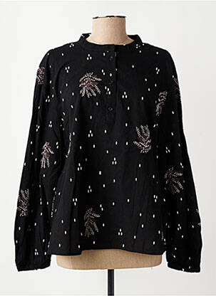 Blouse tissage popeline manches longues noir FRANSA femme
