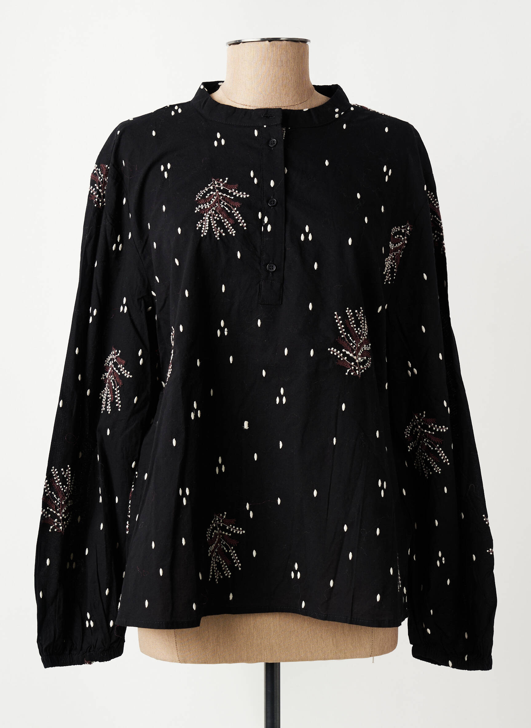 Blouse tissage popeline manches longues noir FRANSA femme