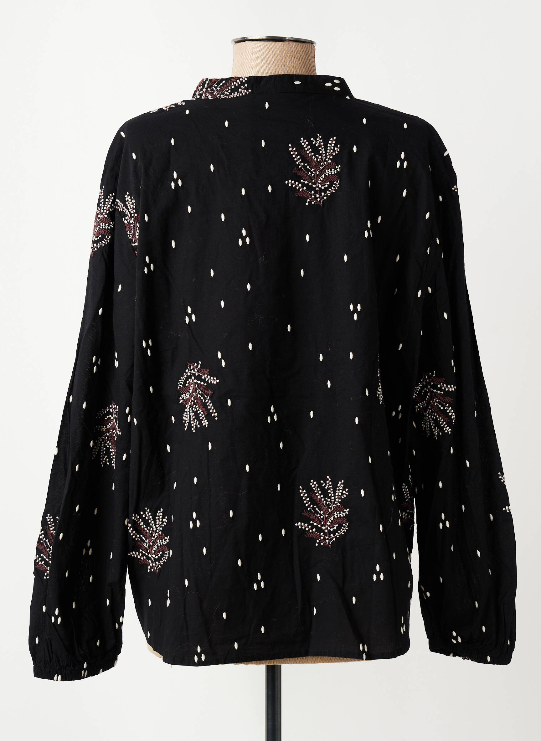Blouse tissage popeline manches longues noir FRANSA femme