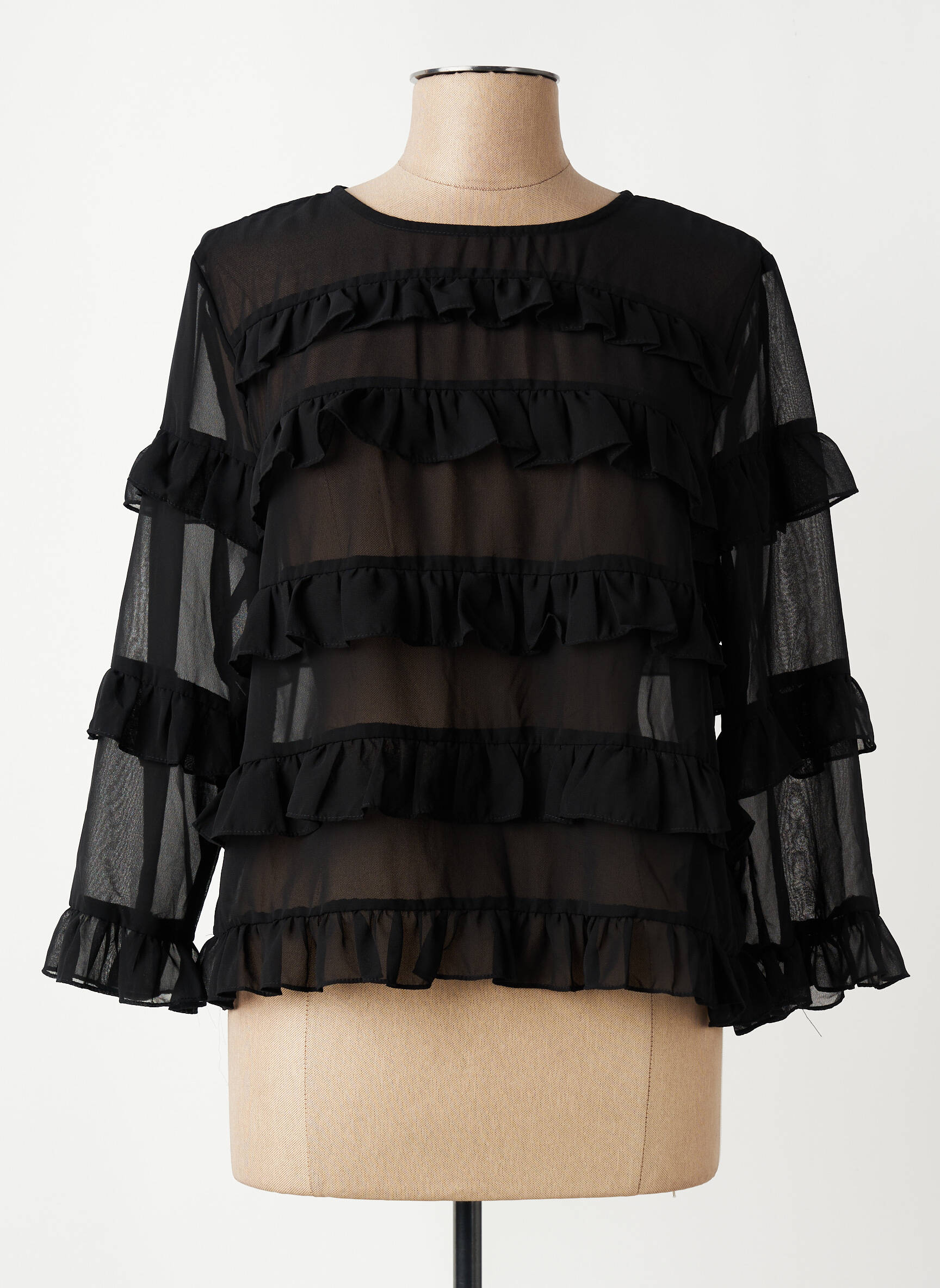 Top col rond manches 3/4 noir KAFFE femme