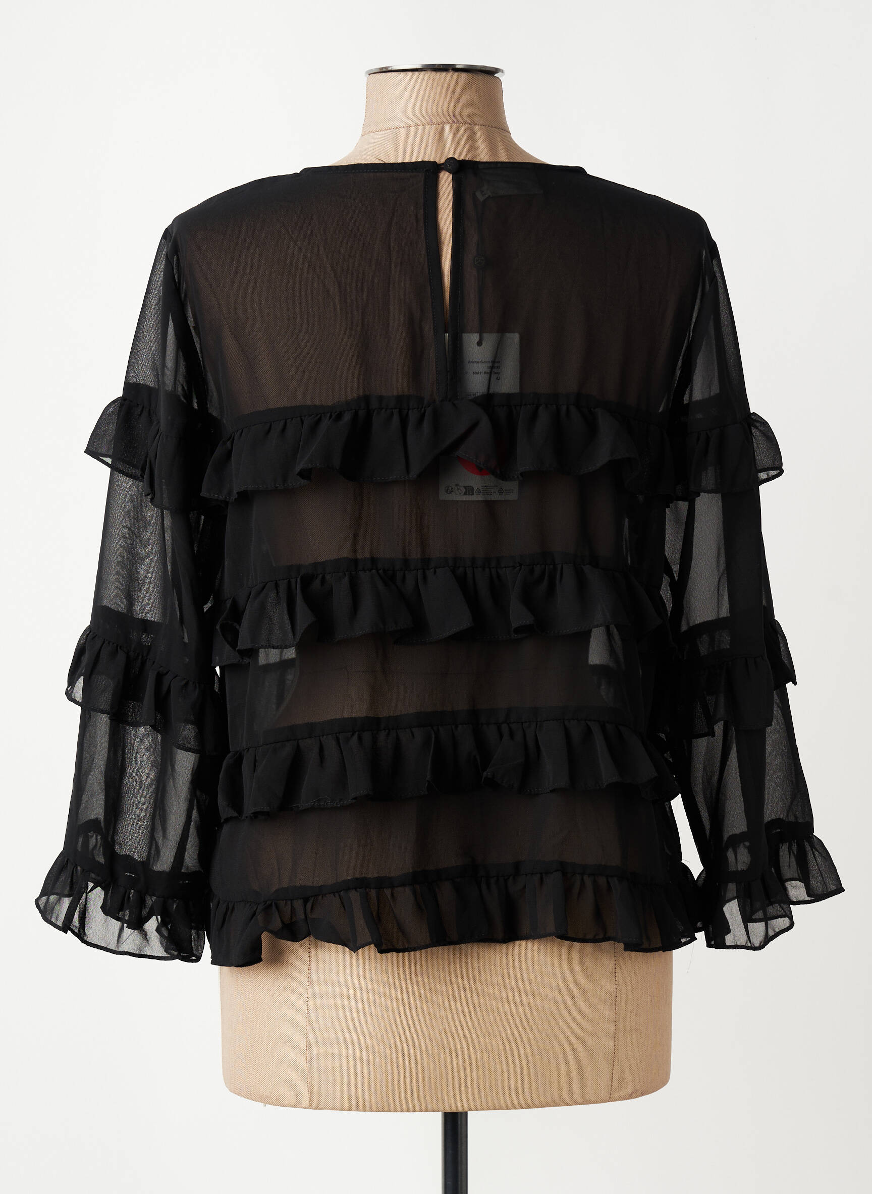 Top col rond manches 3/4 noir KAFFE femme