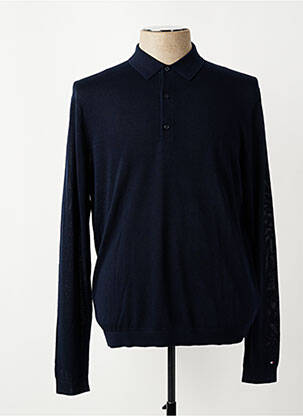 Pull col polo manches longues bleu TOMMY HILFIGER homme