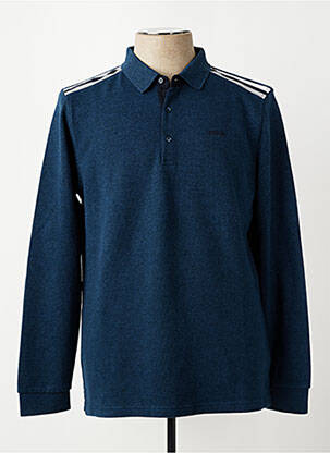 Pull col polo manches longues bleu DELAHAYE homme