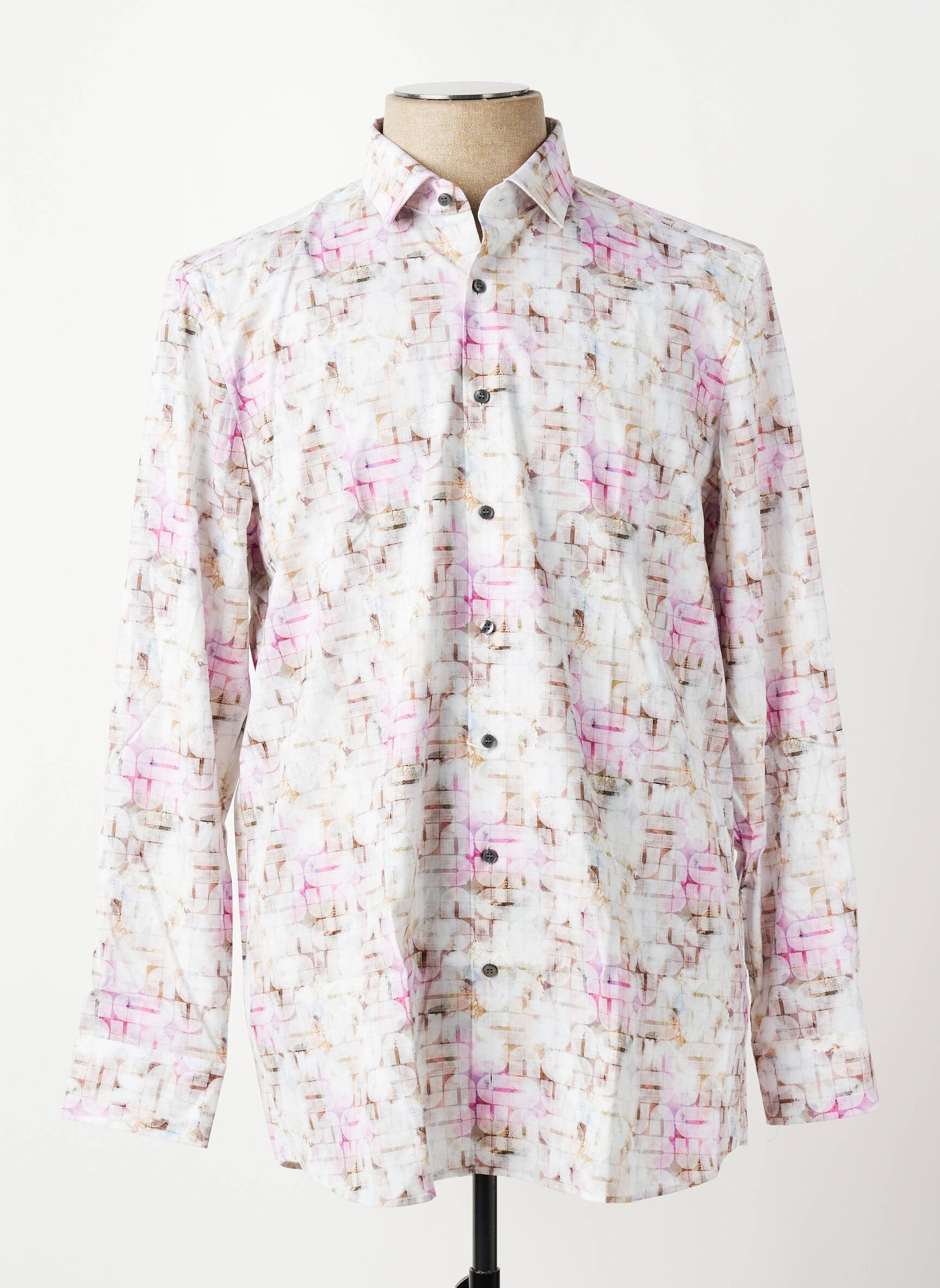Chemise manches longues imprimé fantaisie rose OLYMP homme