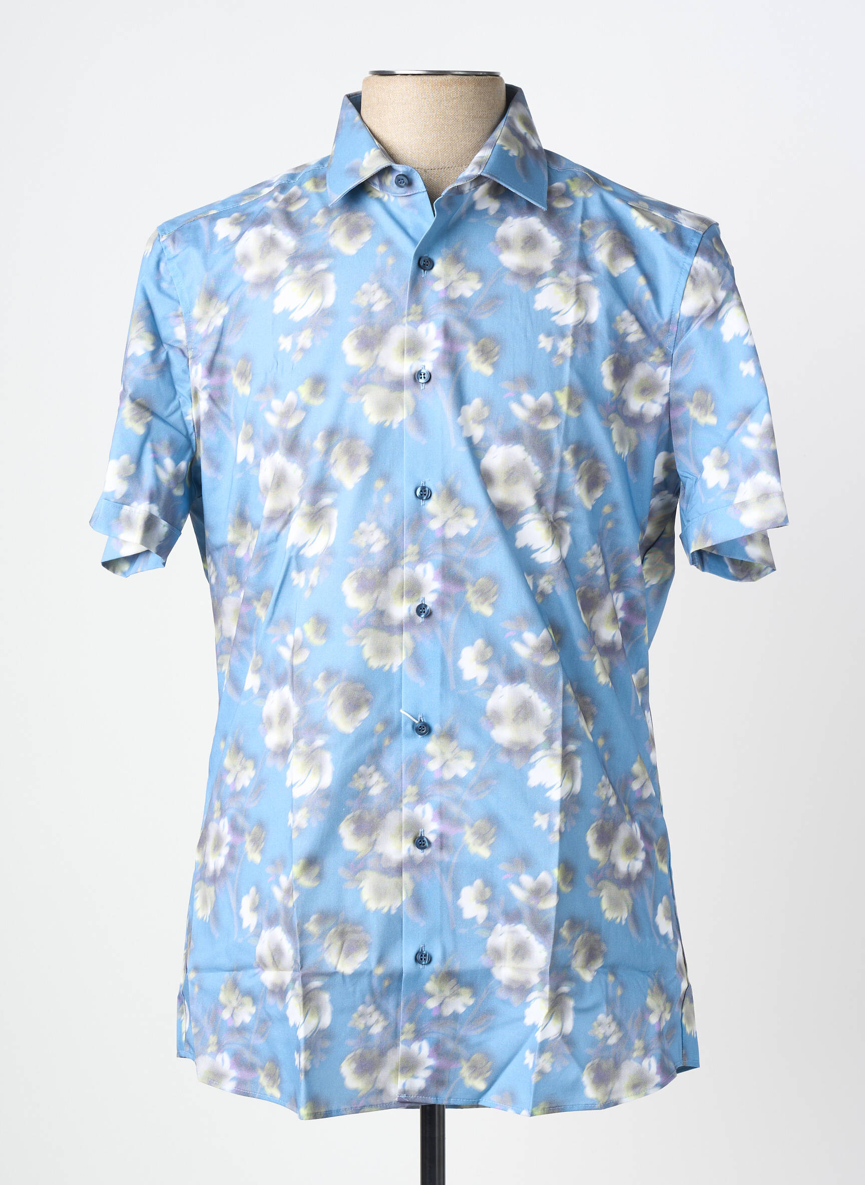 Chemise manches courtes imprimé fantaisie bleu OLYMP homme