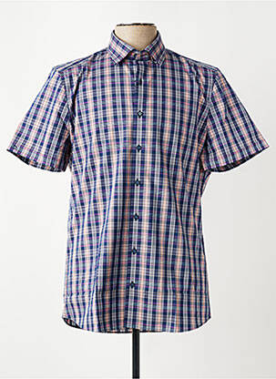 Chemise manches courtes imprimé carreaux bleu OLYMP homme