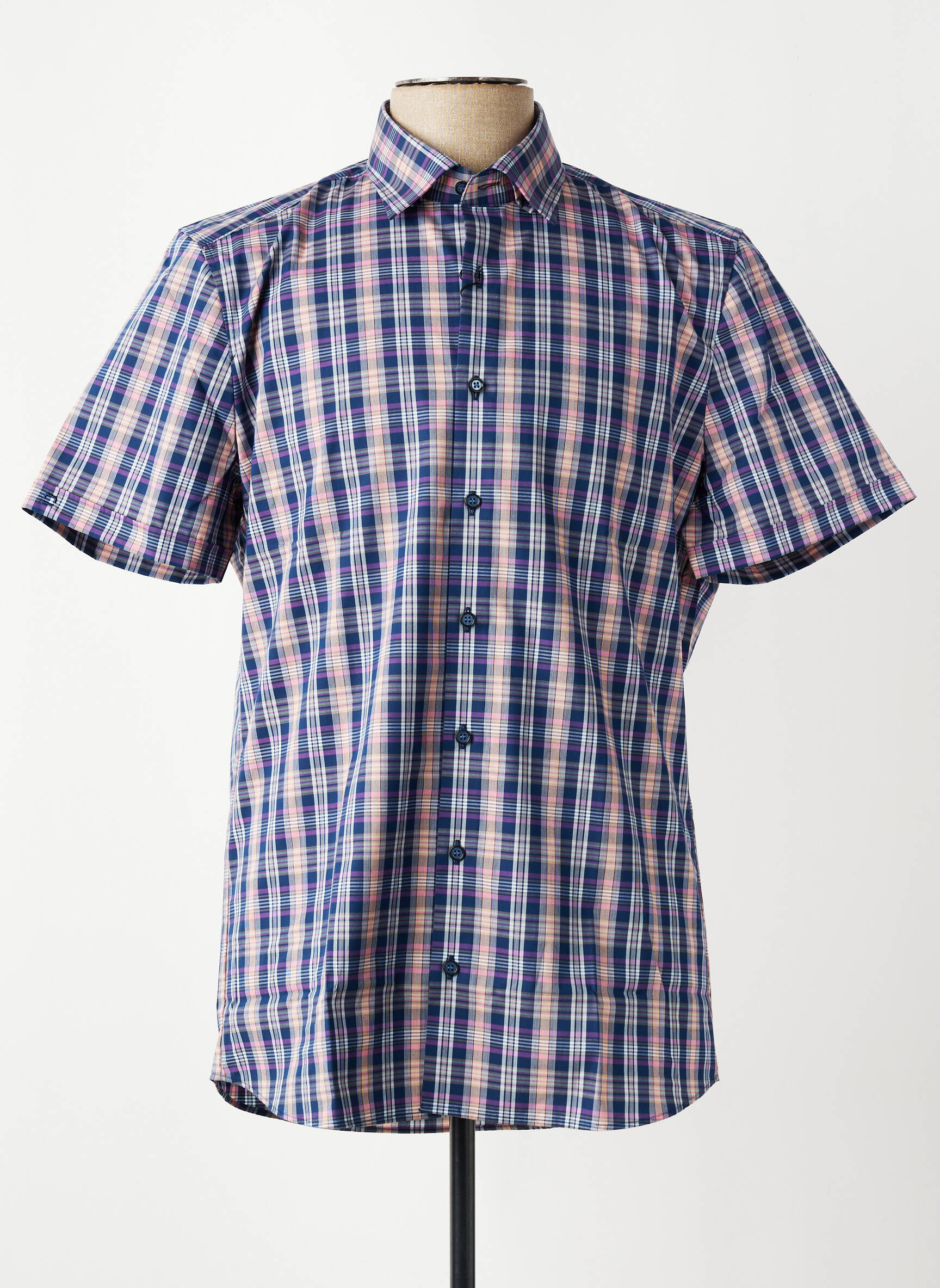 Chemise manches courtes imprimé carreaux bleu OLYMP homme