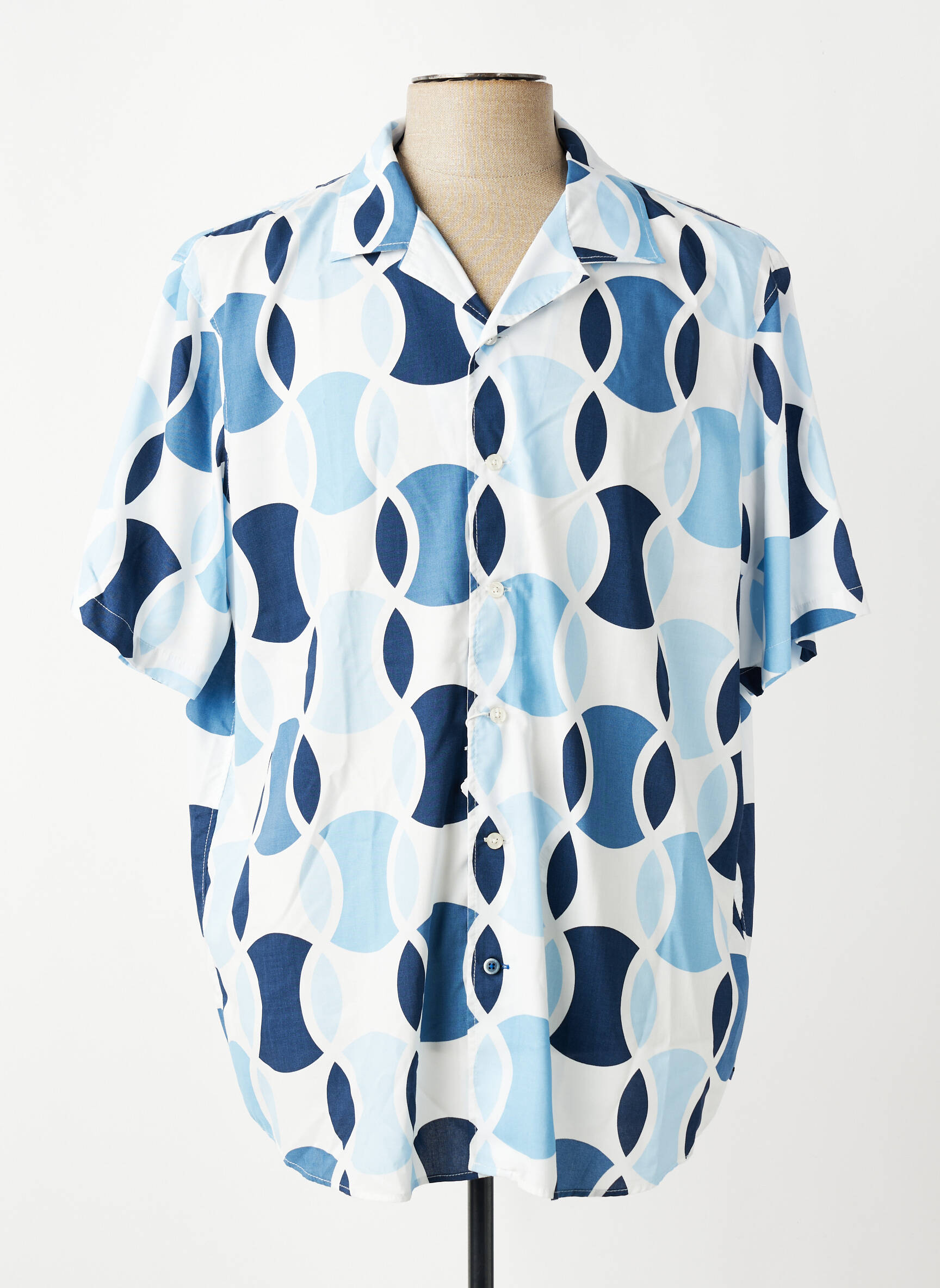 Chemise manches courtes imprimé fantaisie bleu OLYMP homme