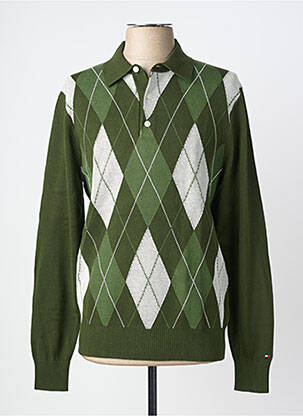 Pull tissage jacquard manches longues vert TOMMY HILFIGER homme