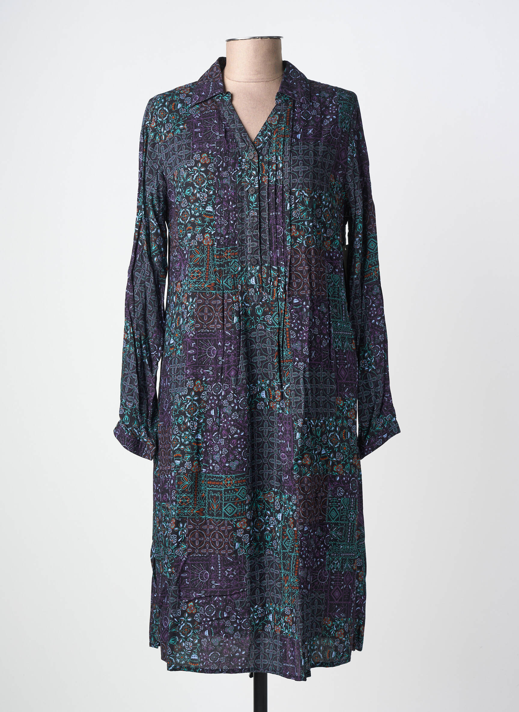 Robe mi-longue imprimé fantaisie manches longues noir AGATHE & LOUISE femme